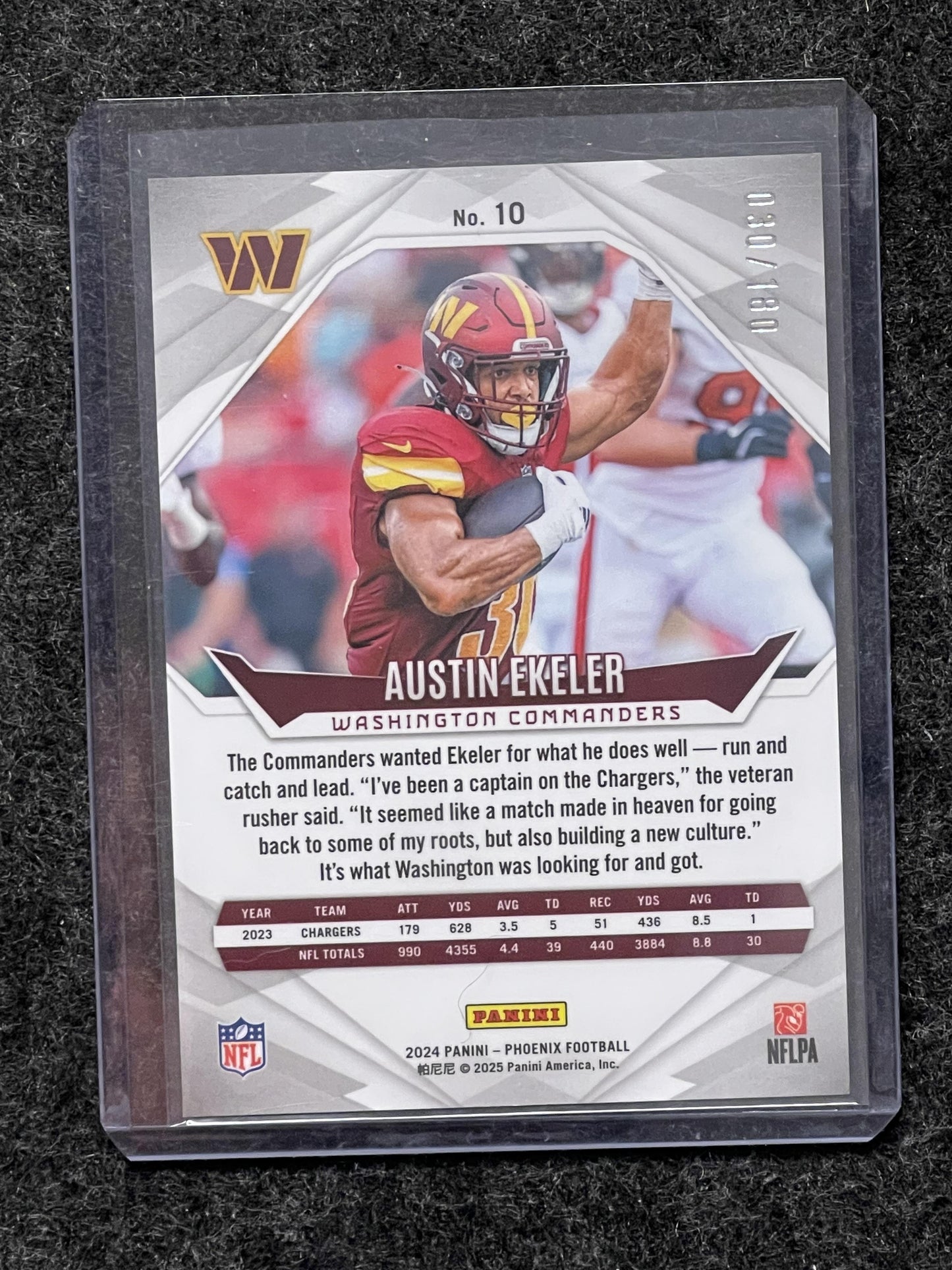 2024 Panini Phoenix #10 Austin Ekeler Stars #/180 Washington Commanders SN
