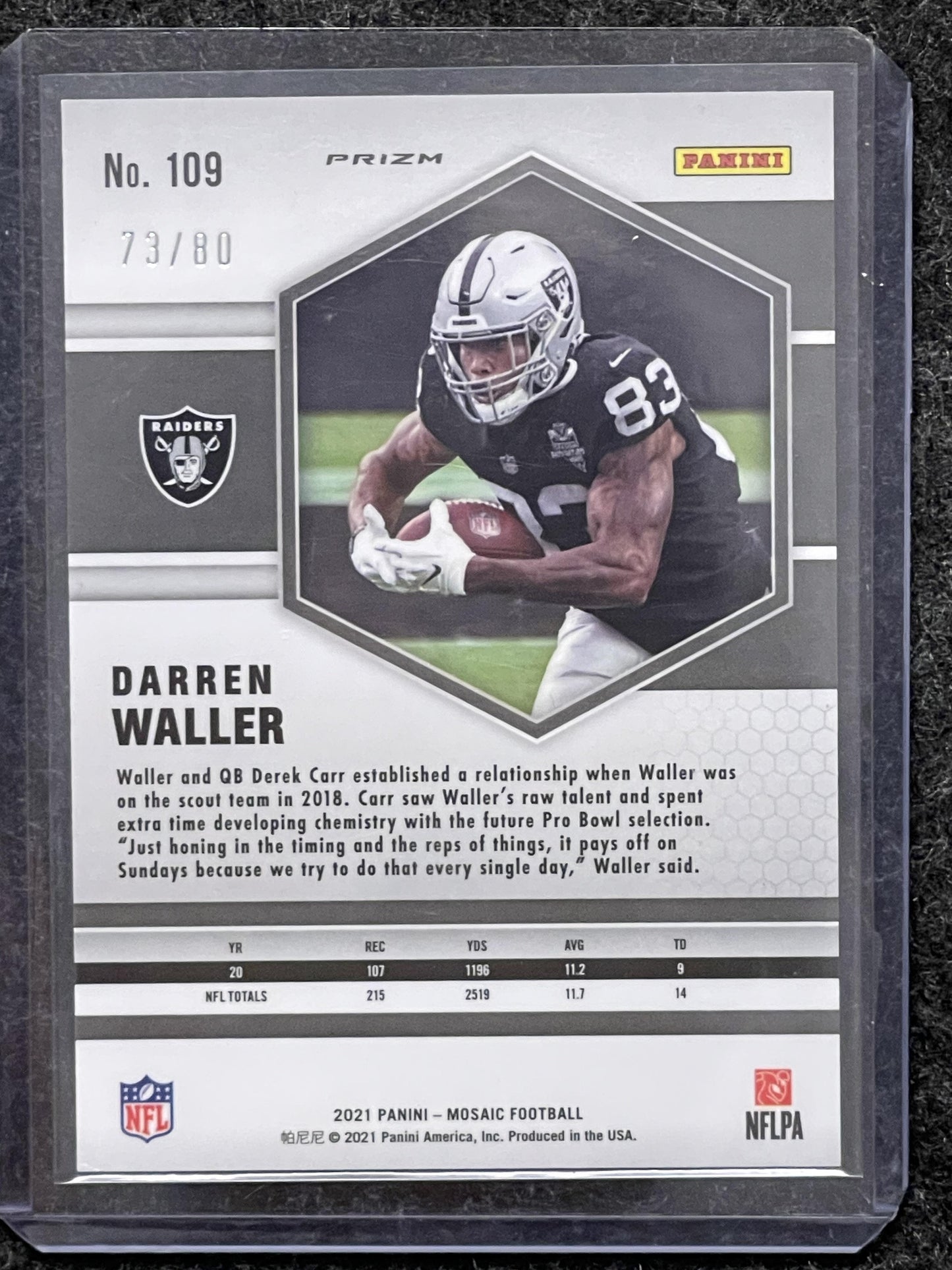 2021 Panini Mosaic #109 Darren Waller Choice Red and Yellow #/80 Raiders