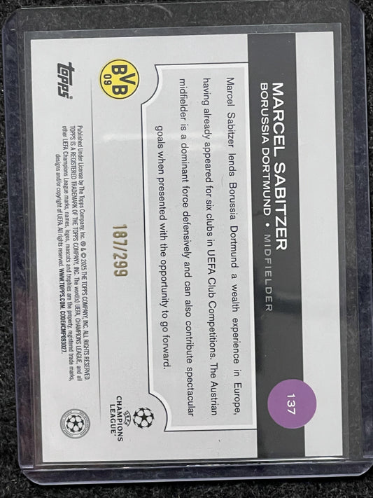 2024-25 Topps UCC #137 Marcel Sabitzer Purple Inferno Foil #/299 Dortmund