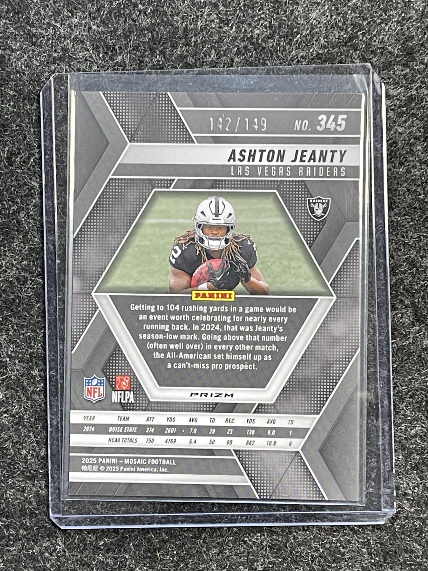 2025 Panini Mosaic #345 Ashton Jeanty Silver Knight #/149 Raiders SN,RC