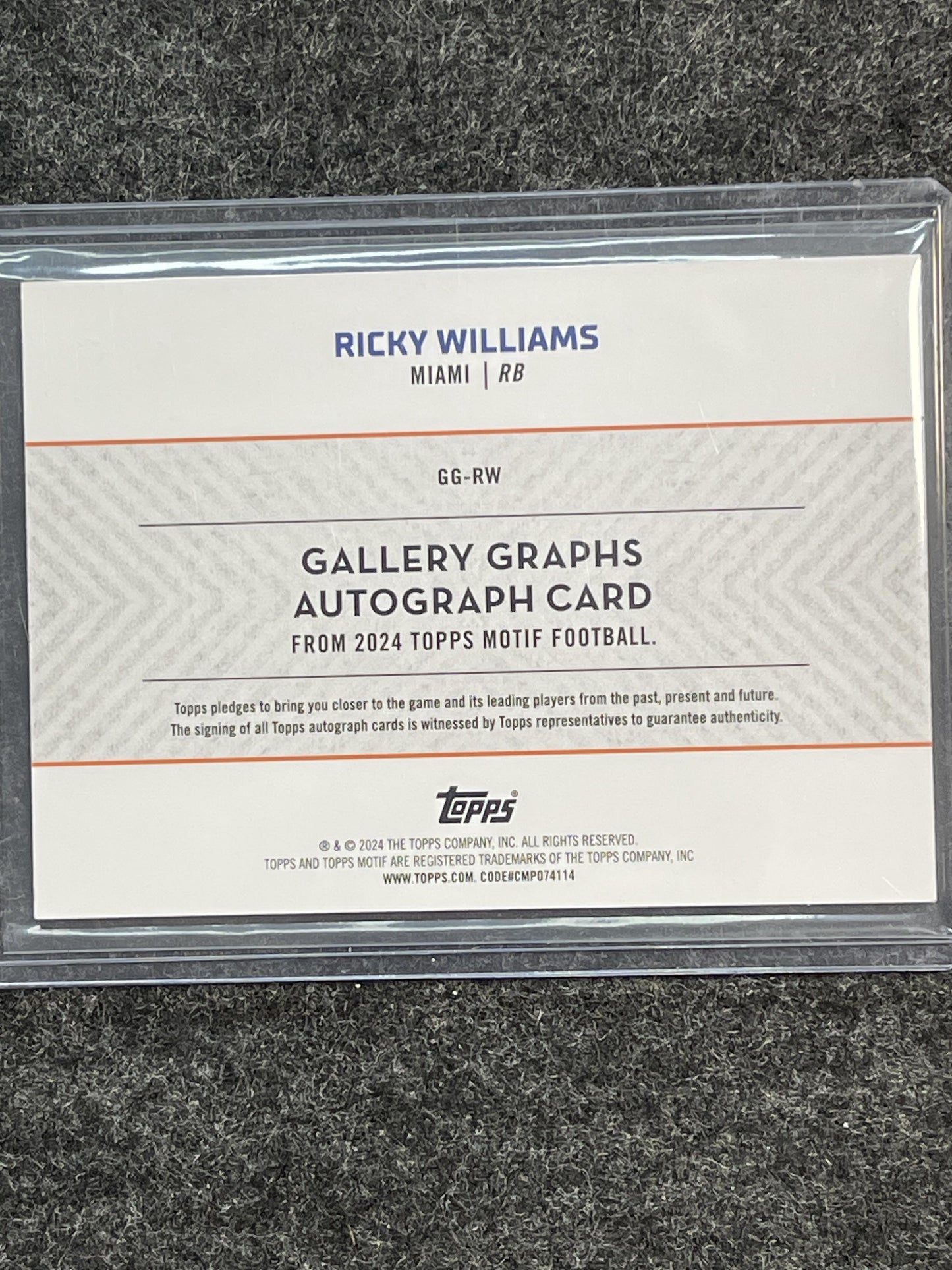 2023 Topps Motif #GG-RW Ricky Williams Gallery Graphs Blue #/20 Dolphins