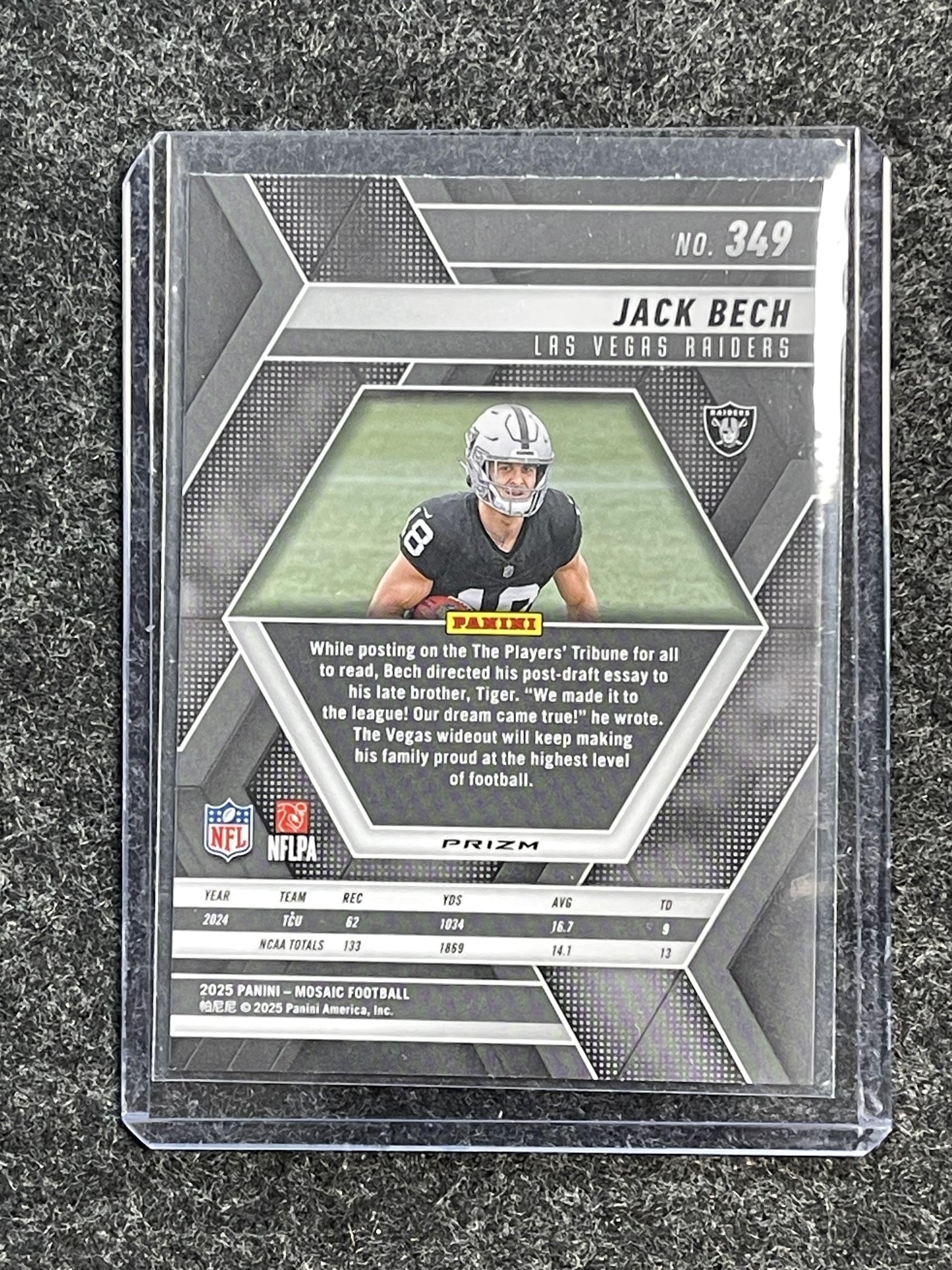 2025 Panini Mosaic #349 Jack Bech Mosaic Reactive Purple Las Vegas Raiders RC