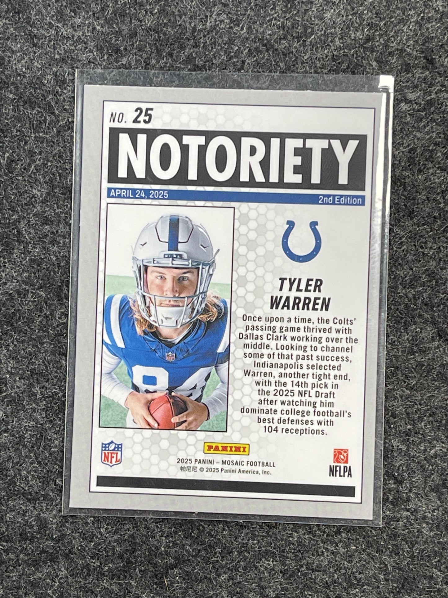 2025 Panini Mosaic #25 Tyler Warren Notoriety Indianapolis Colts