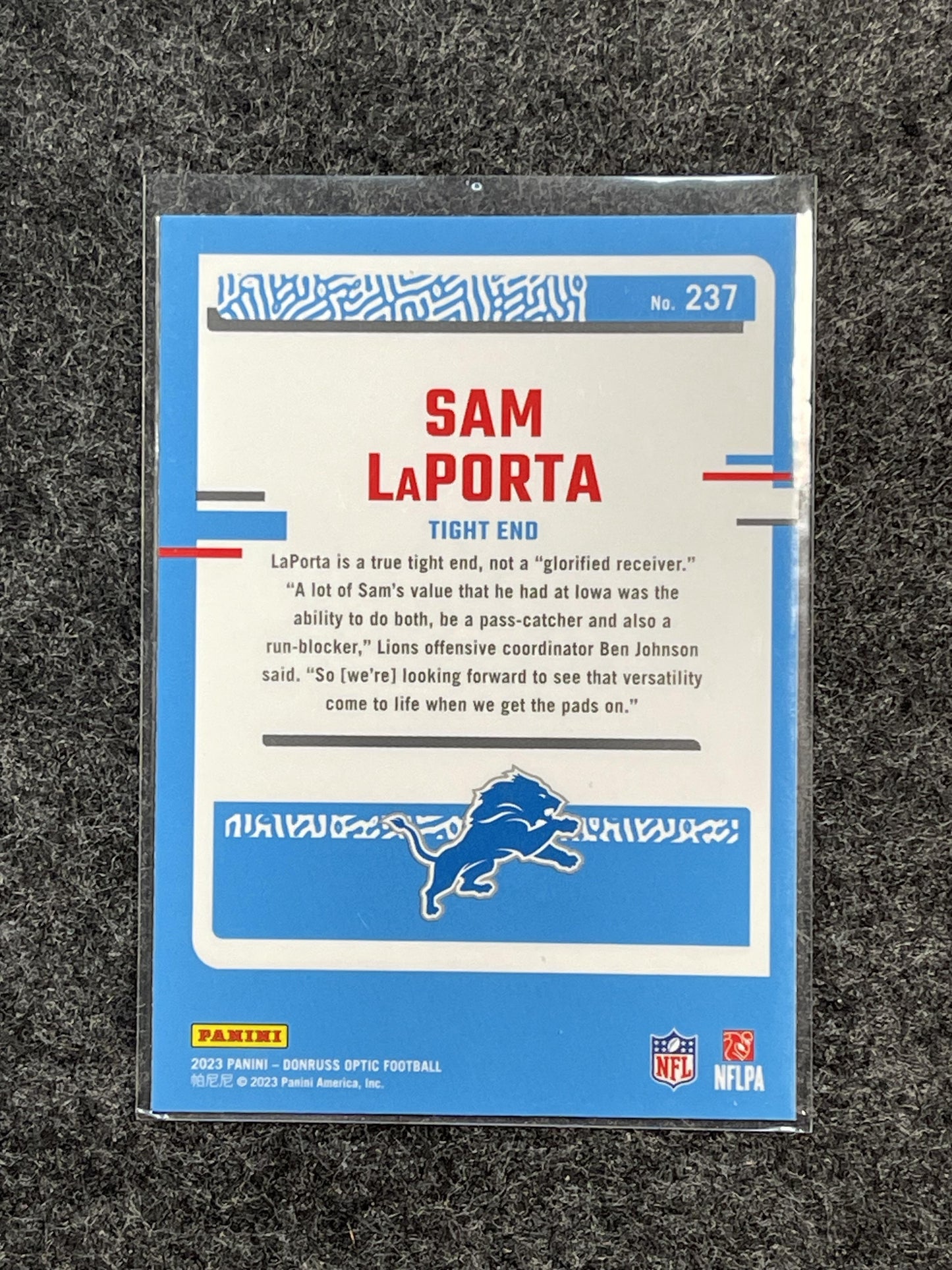 2023 Donruss Optic #237 Sam LaPorta Detroit Lions RC
