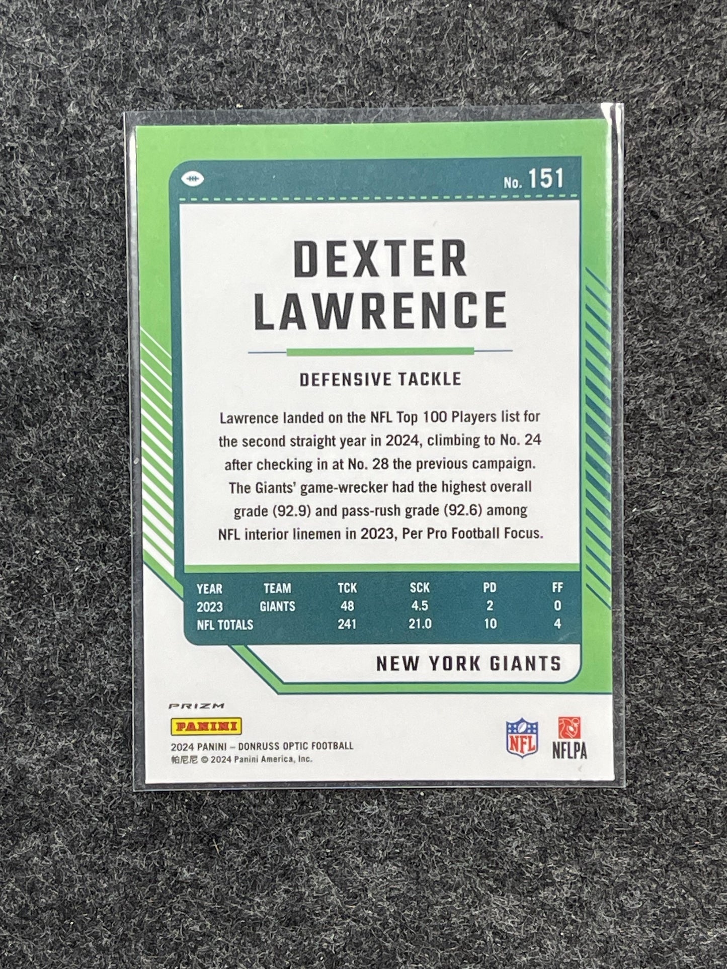 2024 Donruss Optic #151 Dexter Lawrence Stars Red New York Giants
