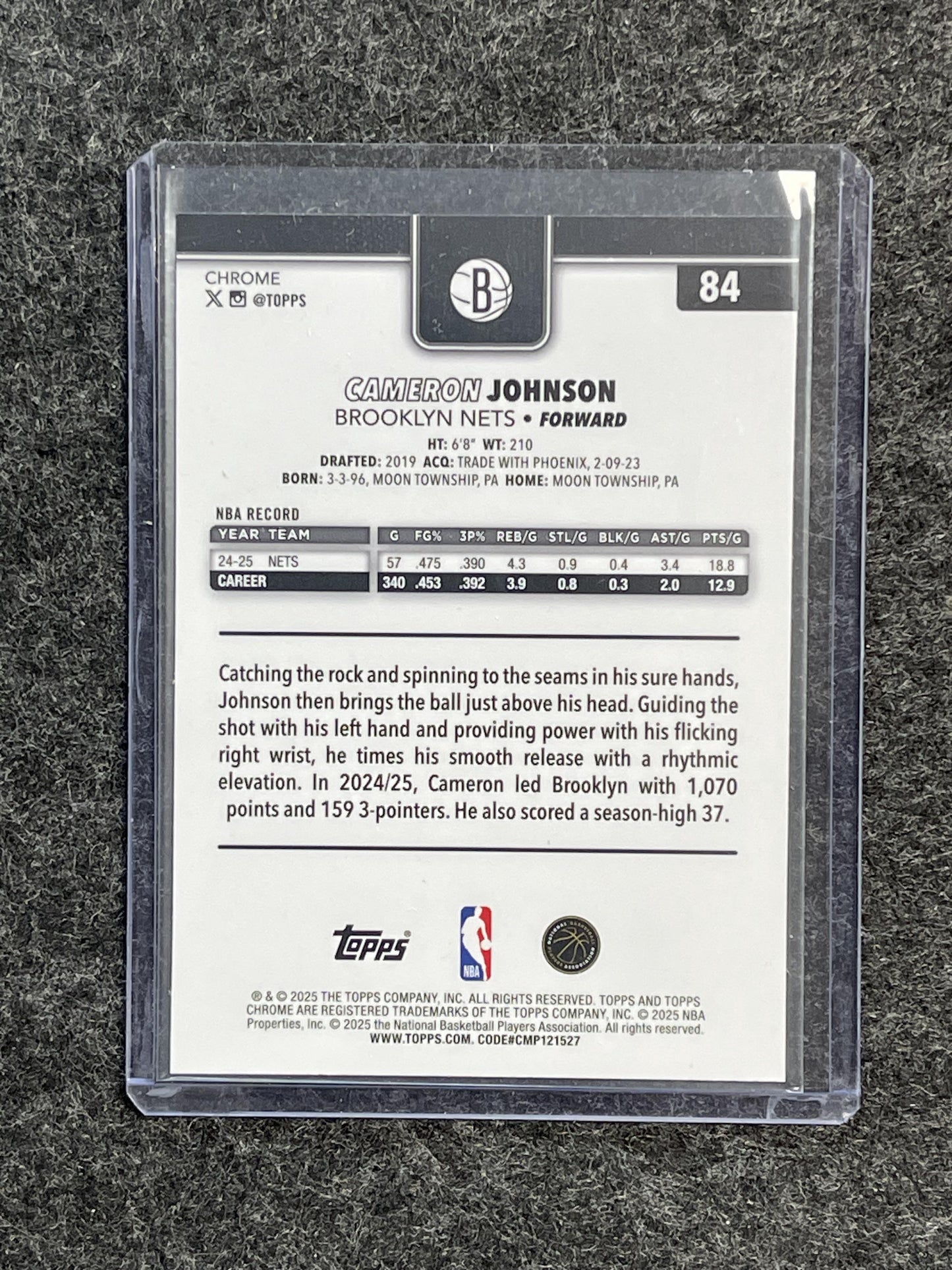 2025-26 Topps Chrome #84 Cameron Johnson Purple Refractor #/75 Brooklyn Nets SN