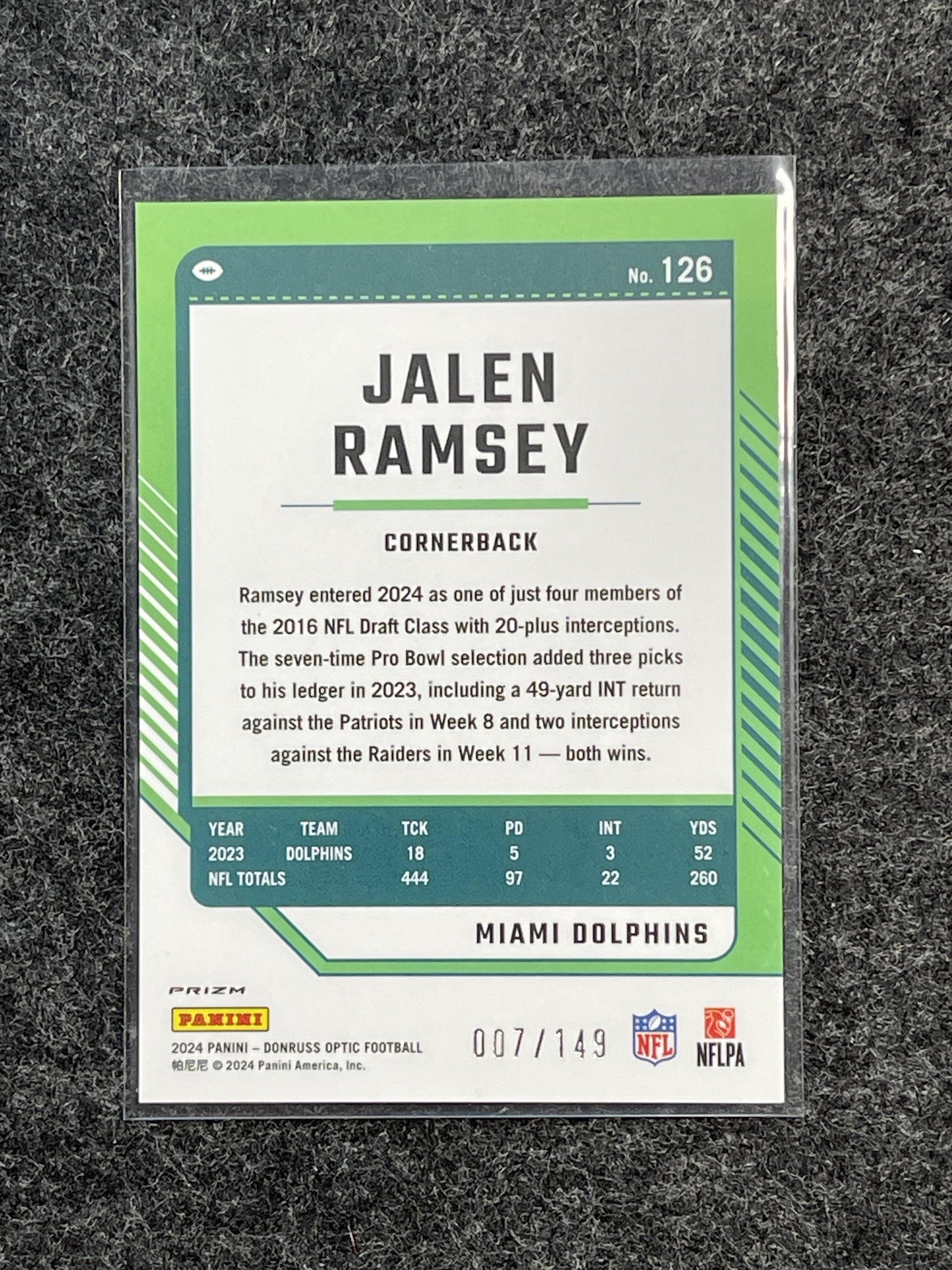 2024 Donruss Optic #126 Jalen Ramsey Flex #/149 Miami Dolphins SN