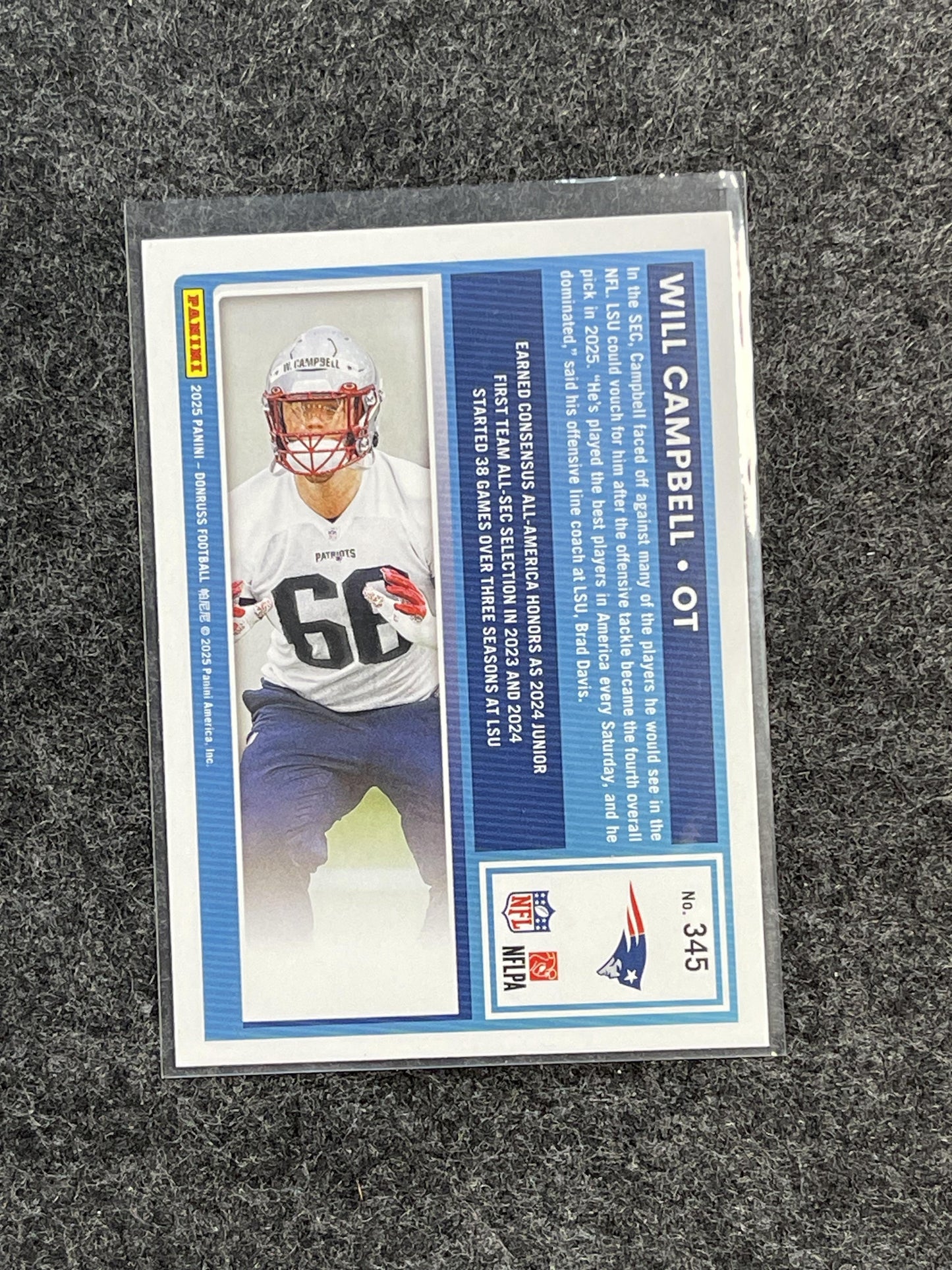 2025 Donruss #345 Will Campbell New England Patriots RC
