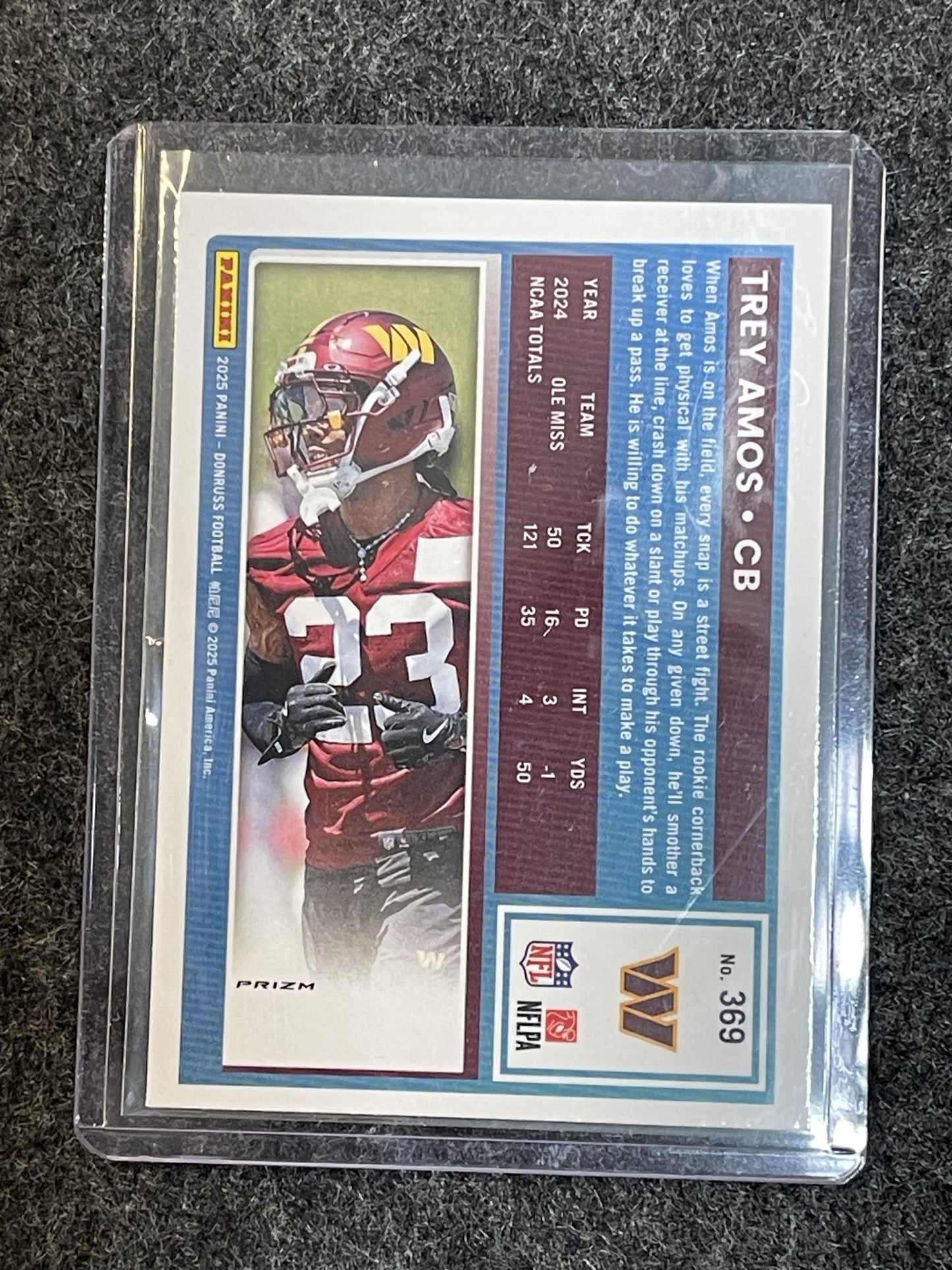 2025 Donruss #369 Trey Amos Optic Preview Red Wave PRIZM Washington Commanders