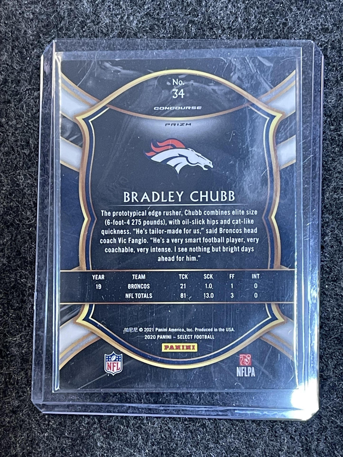 2020 Panini Select #34 Bradley Chubb Silver Prizm Denver Broncos