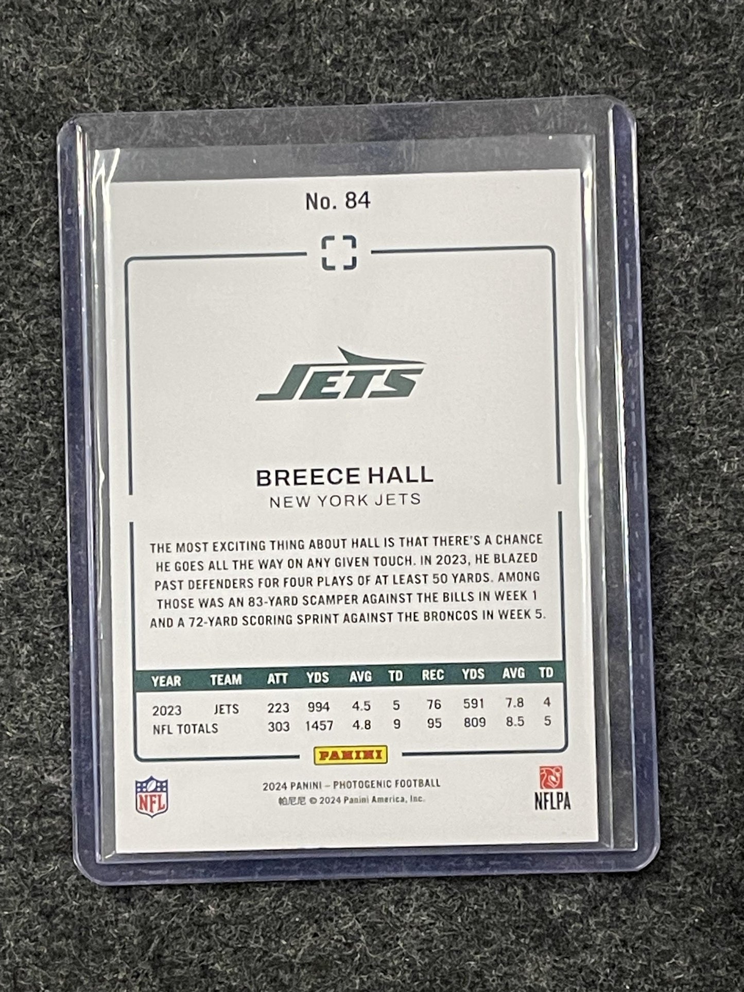 2024 Panini Photogenic #84 Breece Hall Purple #/75 New York Jets SN