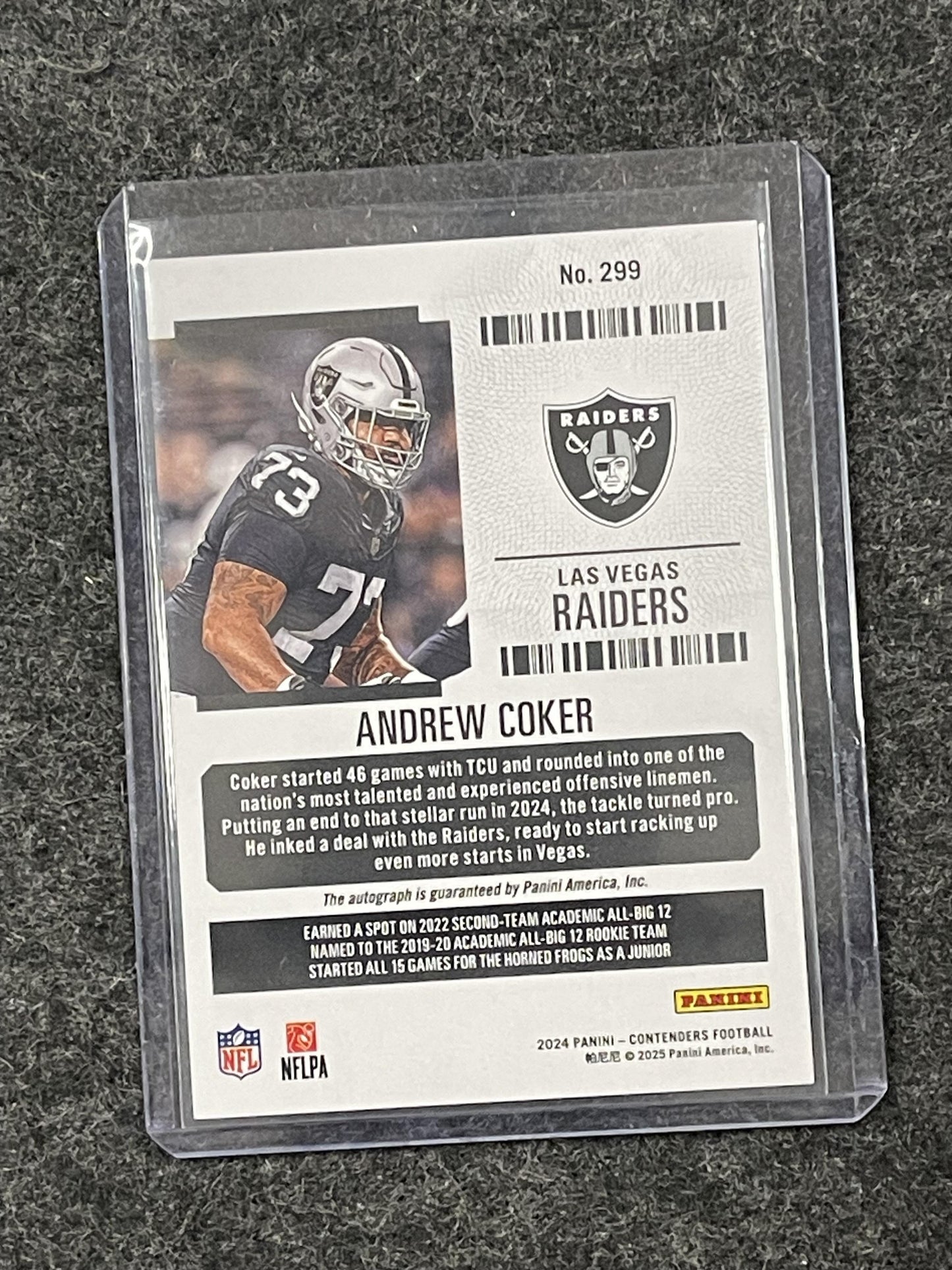 2024 Panini Contenders #299 Andrew Coker Cracked Ice Ticket #/25 Raiders