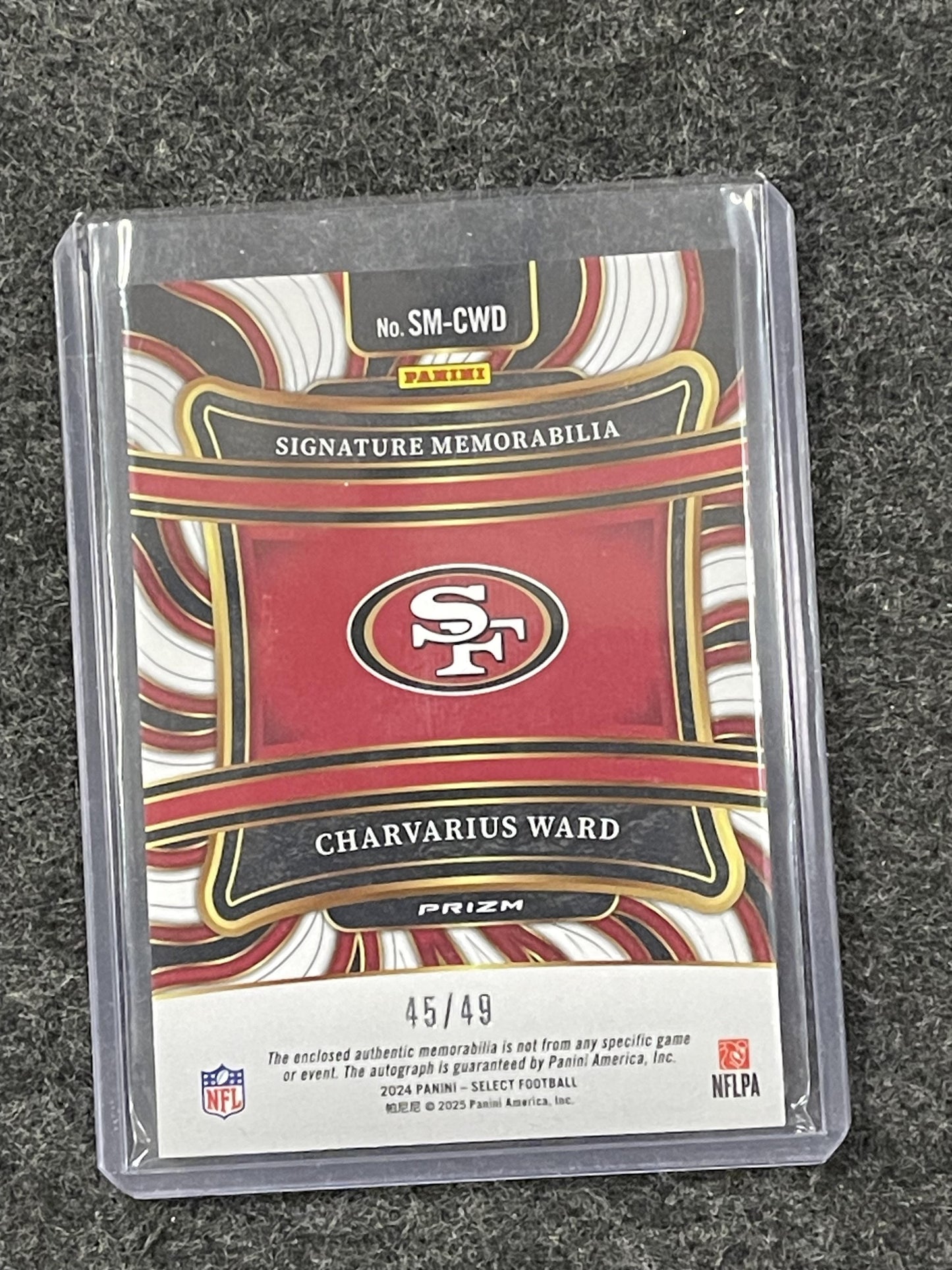 2024 Panini Select - Signature Memo Purple #SM-CWD Charvarius Ward #/49 49ers