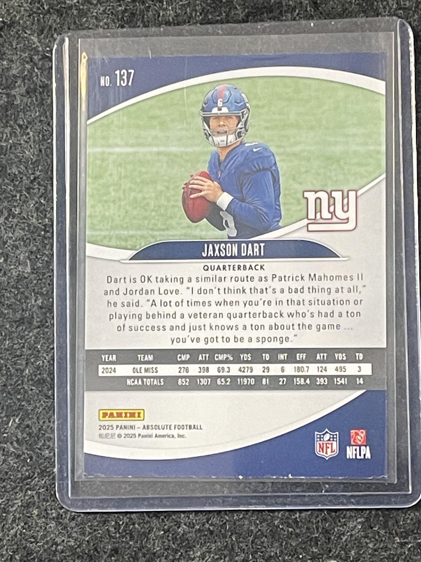 2025 Panini Absolute #137 Jaxson Dart Blue New York Giants RC