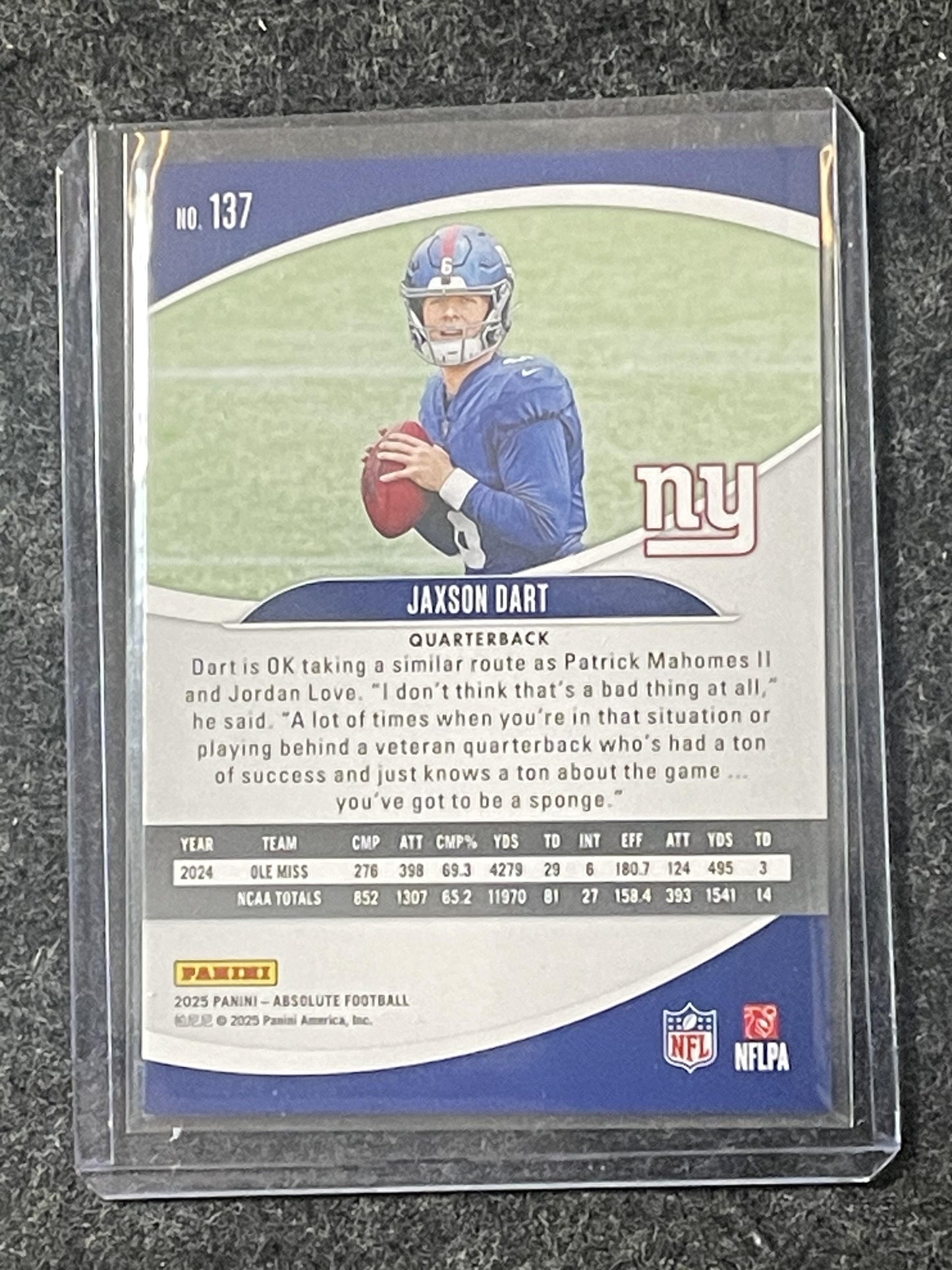 2025 Panini Absolute #137 Jaxson Dart Retail New York Giants RC