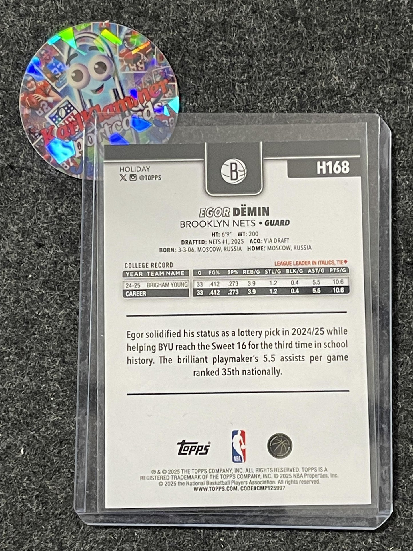 2025-26 Topps Holiday #SSB-ED Egor Demin SSP Back Variations Brooklyn Nets