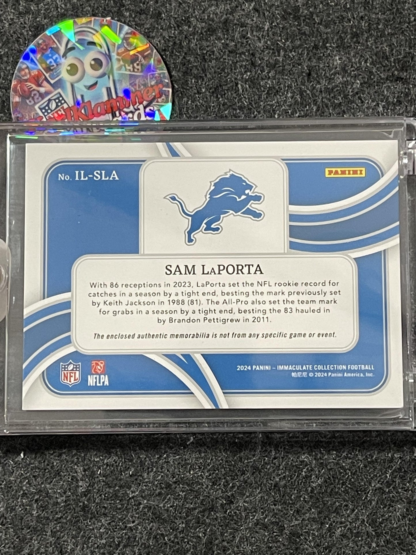 2024 Panini Immaculate Collection #IL-SLA Sam LaPorta Immaculate Logos #/10 Detroit Lions SN,MEM