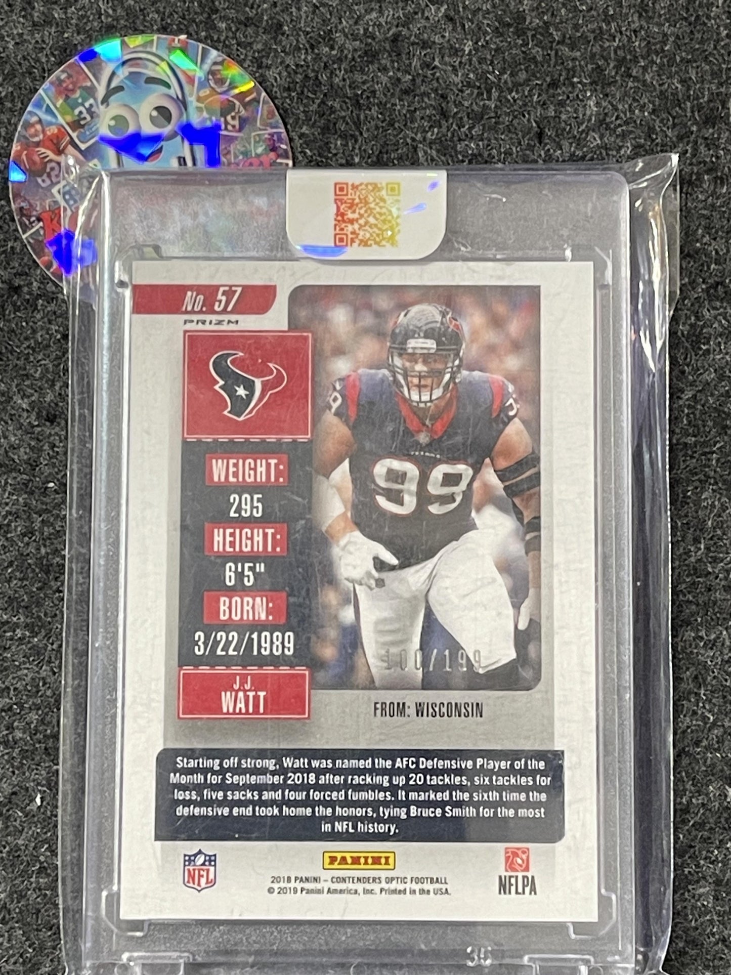 2018 Panini Contenders Optic #57 J.J. Watt Red #/199 Houston Texans SN