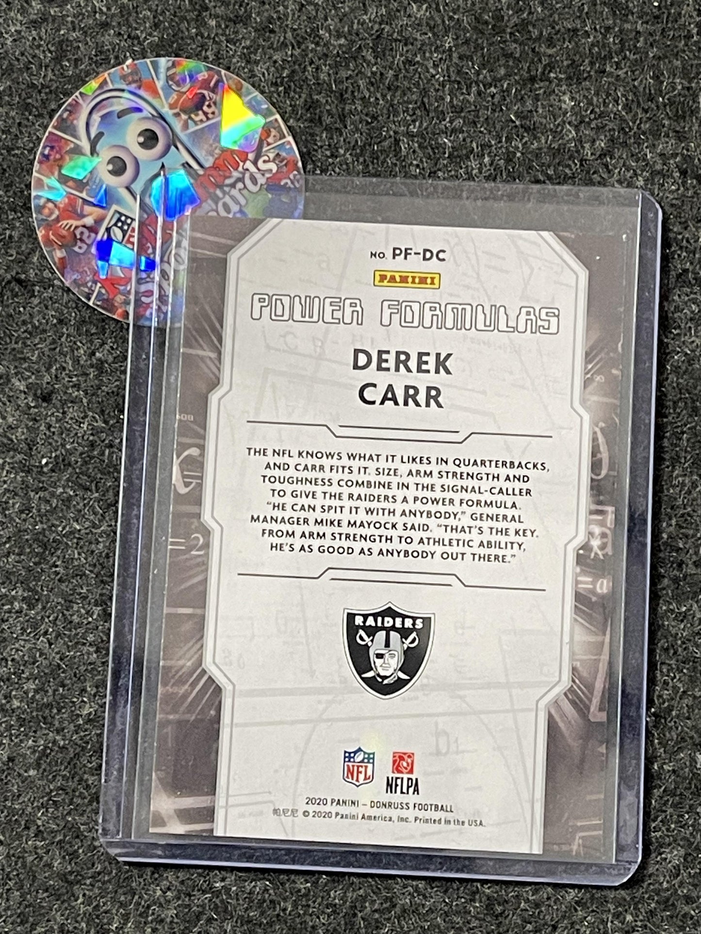 2020 Donruss #PF-DC Derek Carr Power Formulas Las Vegas Raiders