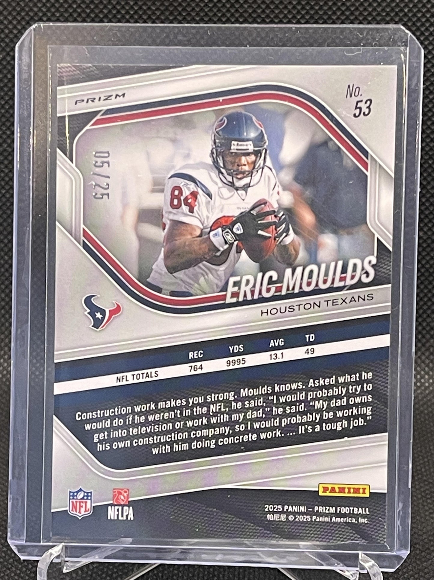 2025 Panini Prizm #53 Eric Moulds Navy Camo #/25 Houston Texans SN