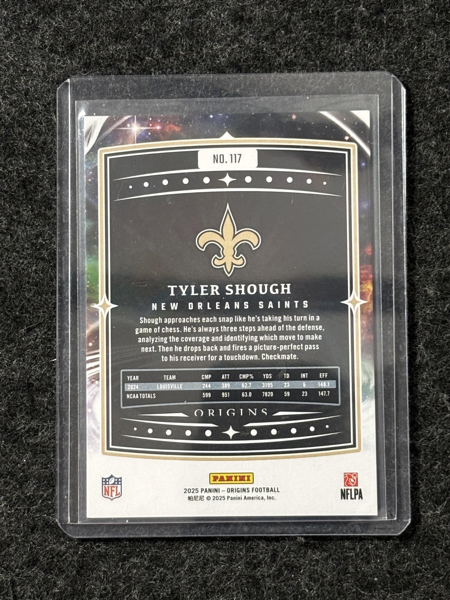 2025 Panini Origins #117 Tyler Shough Holo Silver #/149 New Orleans Saints SN,RC