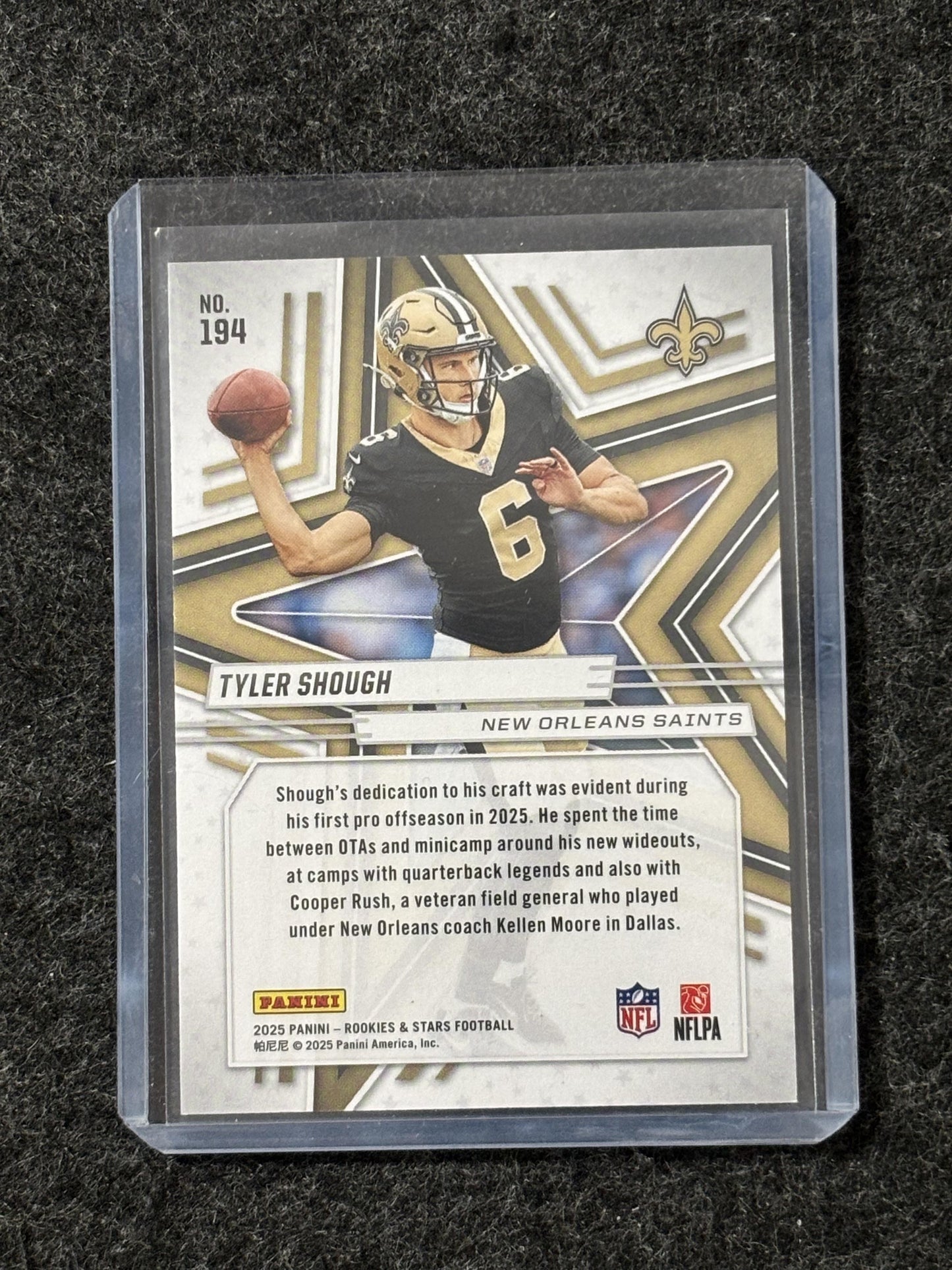 2025 Panini Rookies & Stars #194 Tyler Shough Orange #/249 New Orleans Saints SN,RC