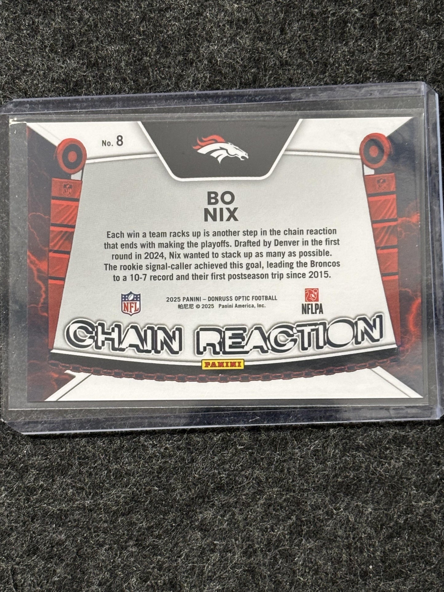 2025 Donruss Optic #8 Bo Nix Chain Reaction Denver Broncos