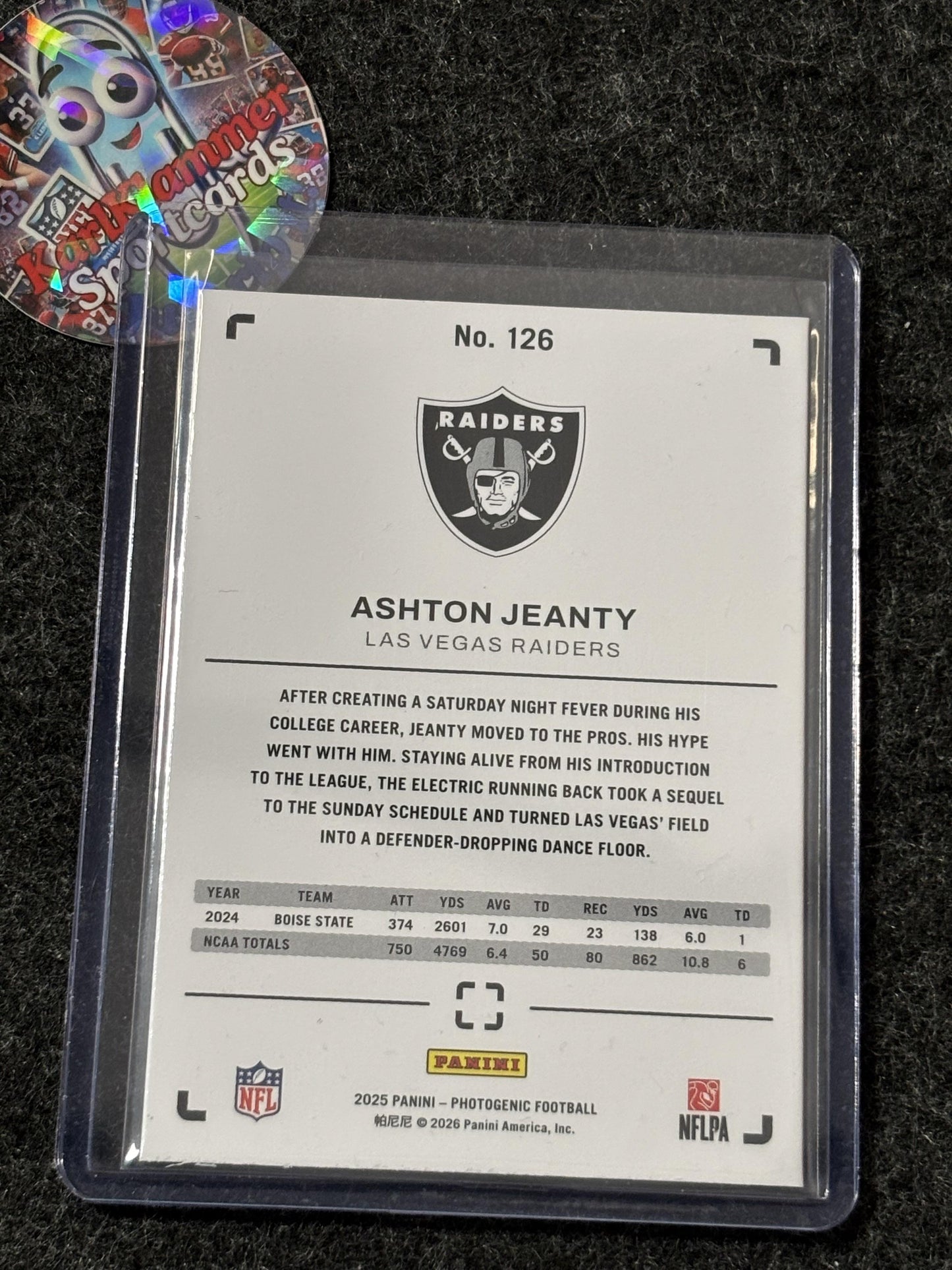 2025 Photogenic #126 Ashton Jeanty Las Vegas Raiders RC