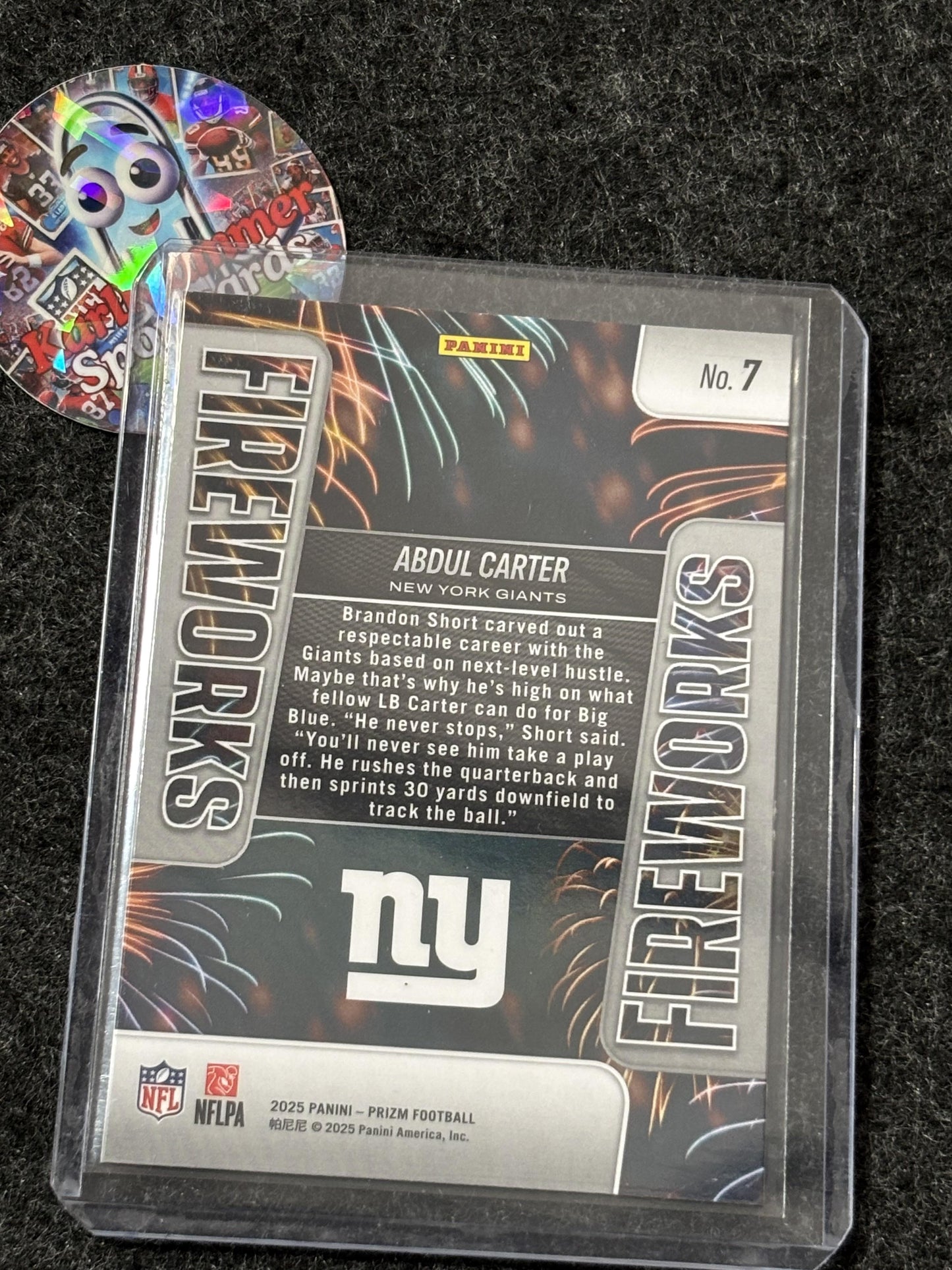 2025 Panini Prizm #7 Abdul Carter Fireworks New York Giants