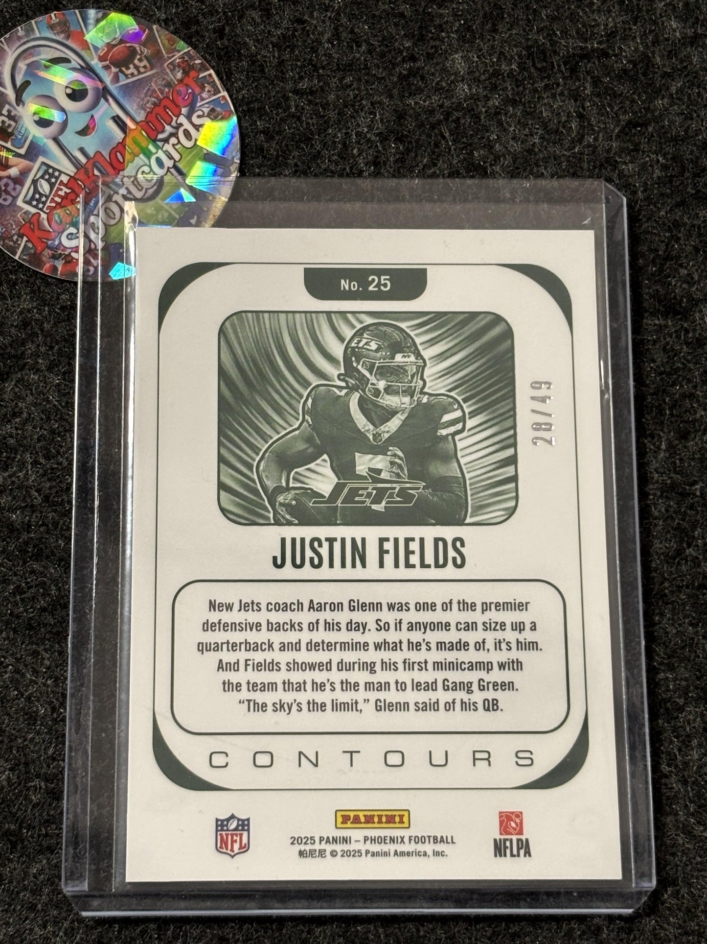 2025 Panini Phoenix #25 Justin Fields Contours Yellow Mojo Prizm #/49 New York Jets SN