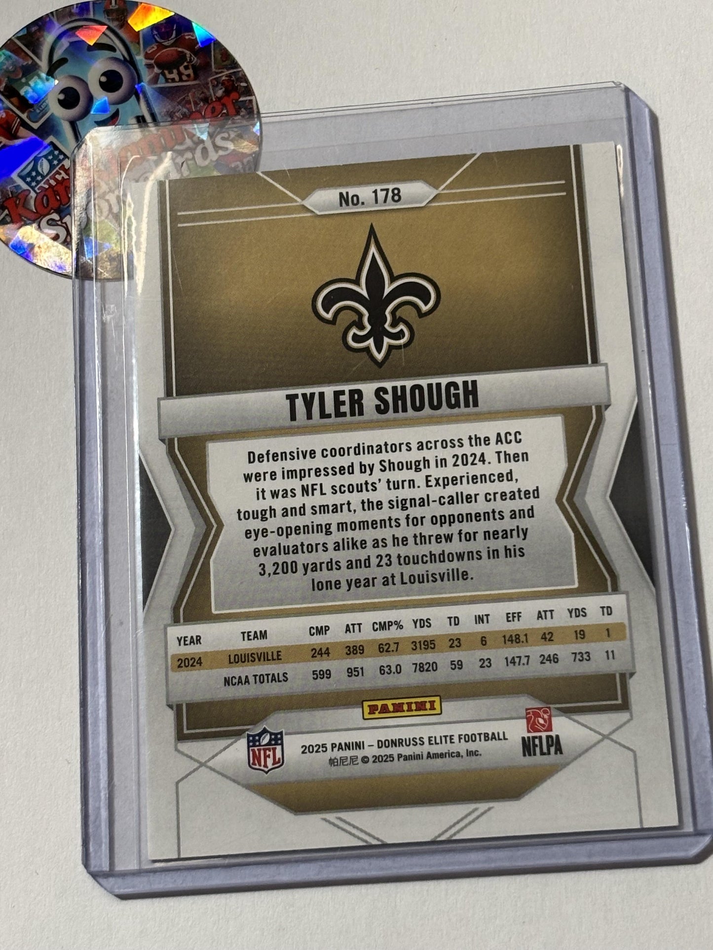 2025 Donruss Elite #178 Tyler Shough Blue #/75 New Orleans Saints SN,RC