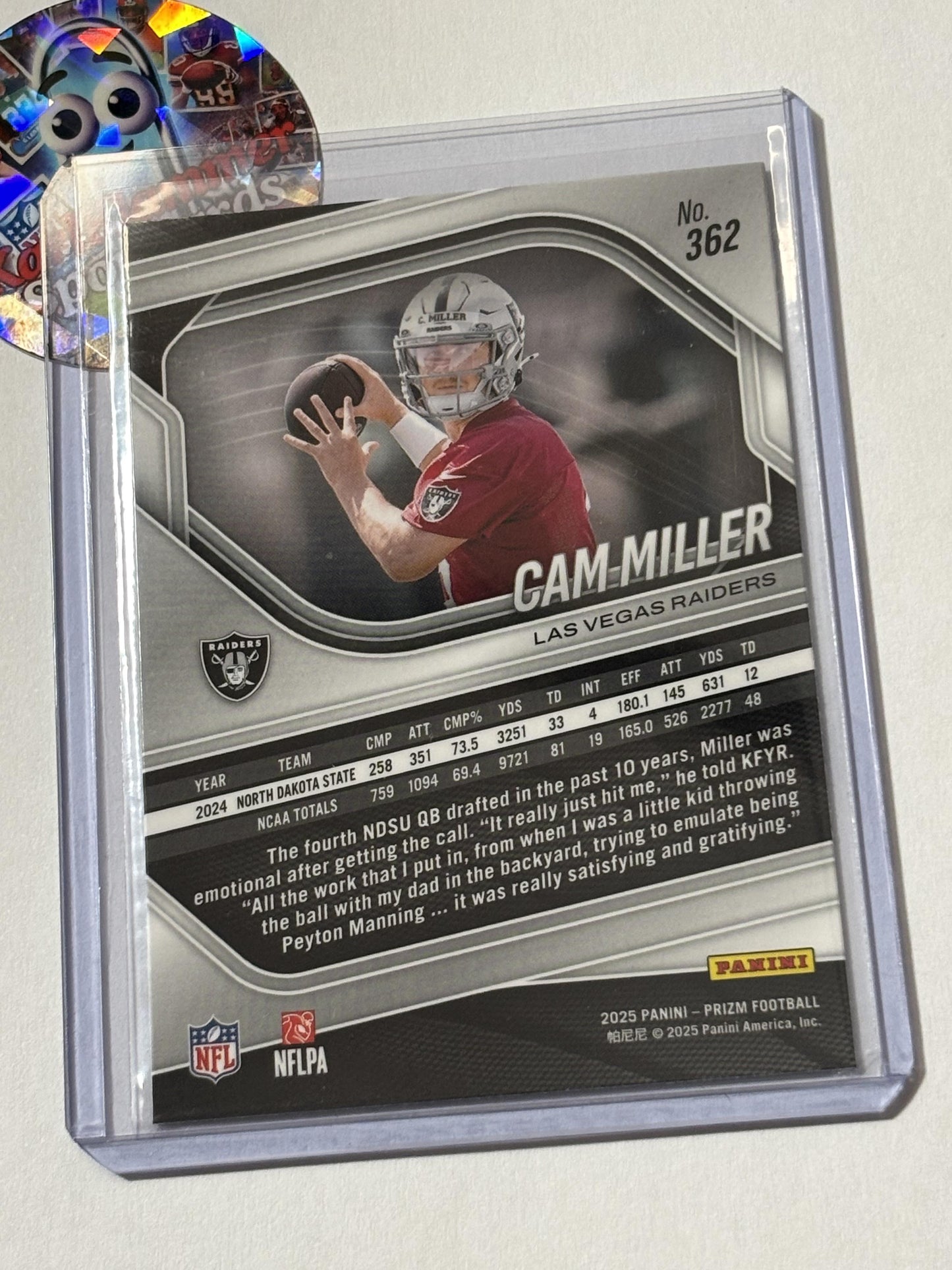 2025 Panini Prizm #362 Cam Miller Las Vegas Raiders RC