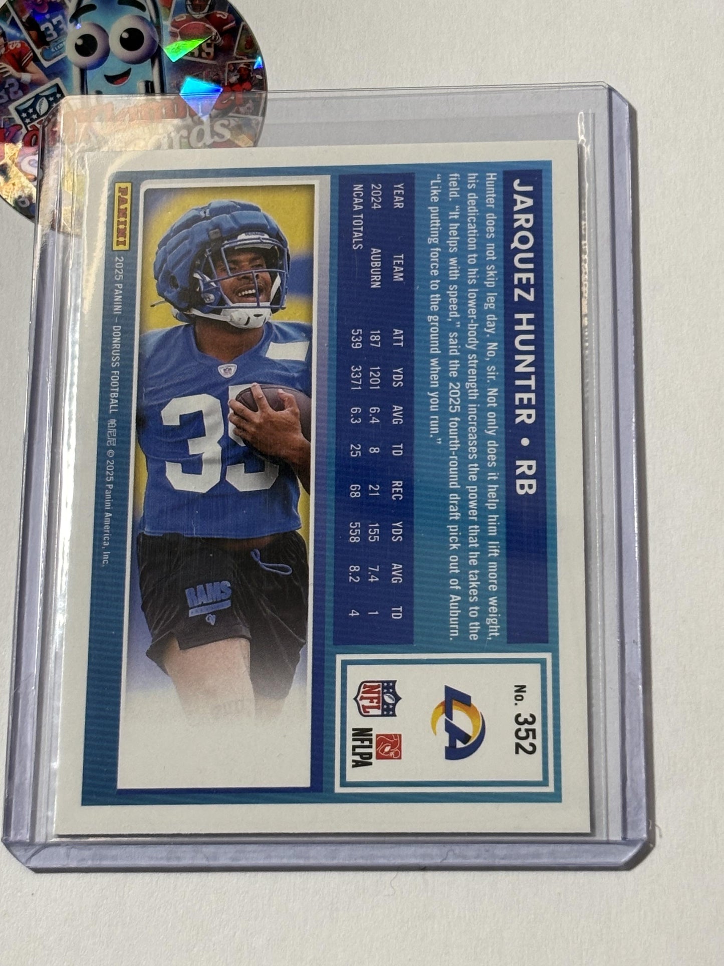 2025 Donruss #352 Jarquez Hunter Press Proofs Purple Los Angeles Rams RC