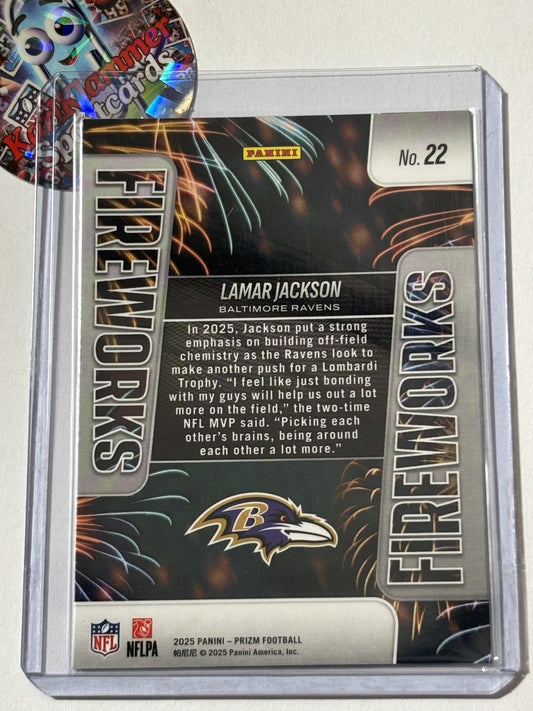 2025 Panini Prizm #22 Lamar Jackson Fireworks Baltimore Ravens