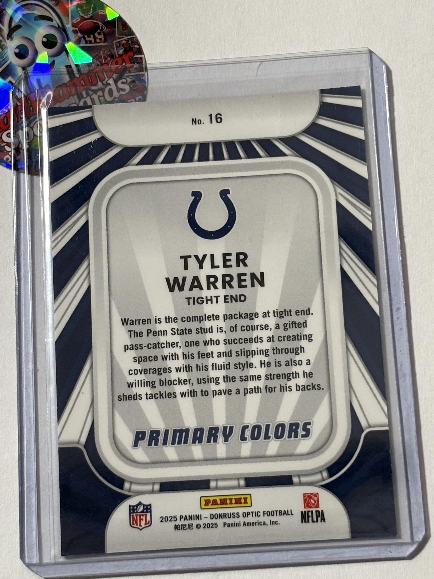 2025 Donruss Optic #16 Tyler Warren Rookie Primary Colors Indianapolis Colts