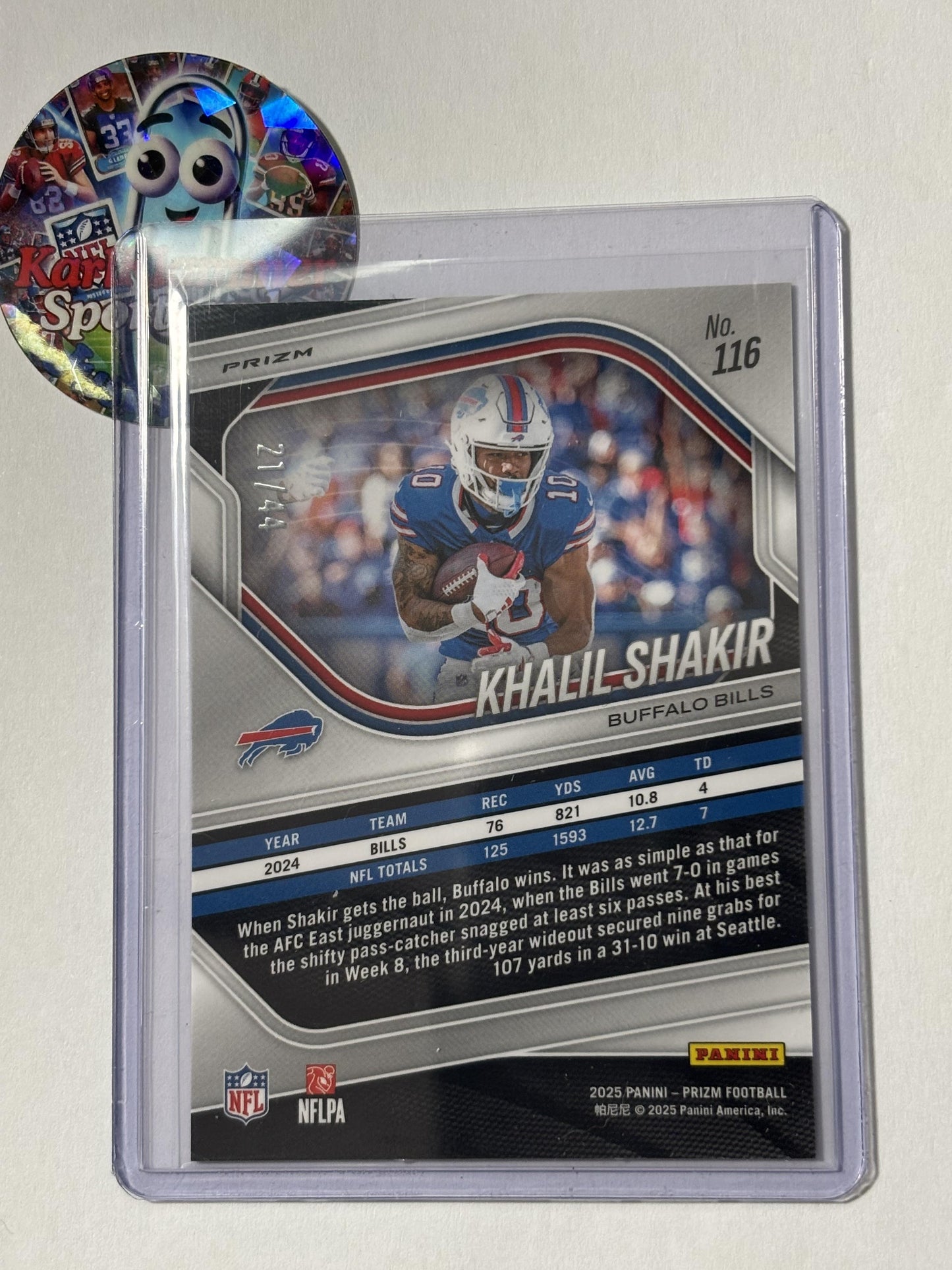2025 Panini Prizm #116 Khalil Shakir Red and Yellow #/44 Buffalo Bills SN