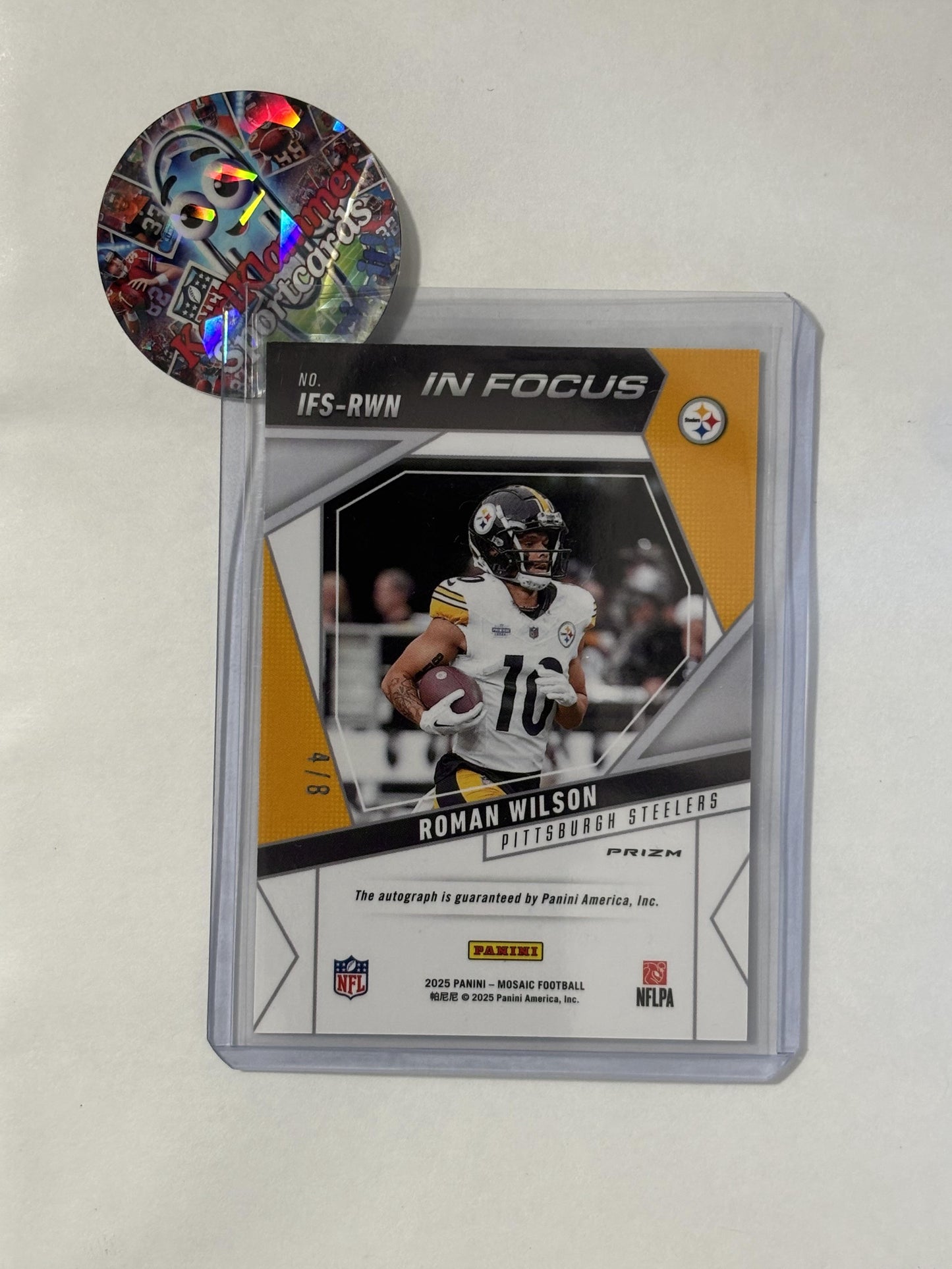 2025 Panini Mosaic #IFS-RWN Roman Wilson In Focus Signatures Choice Black Gold #/8 Pittsburgh Steelers SN,AU