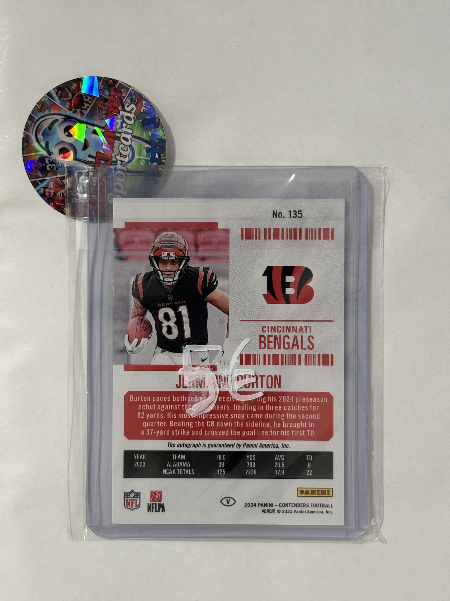 2024 Panini Contenders #135 Jermaine Burton Playoff Ticket #/149 Cincinnati Bengals SN,RC,AU