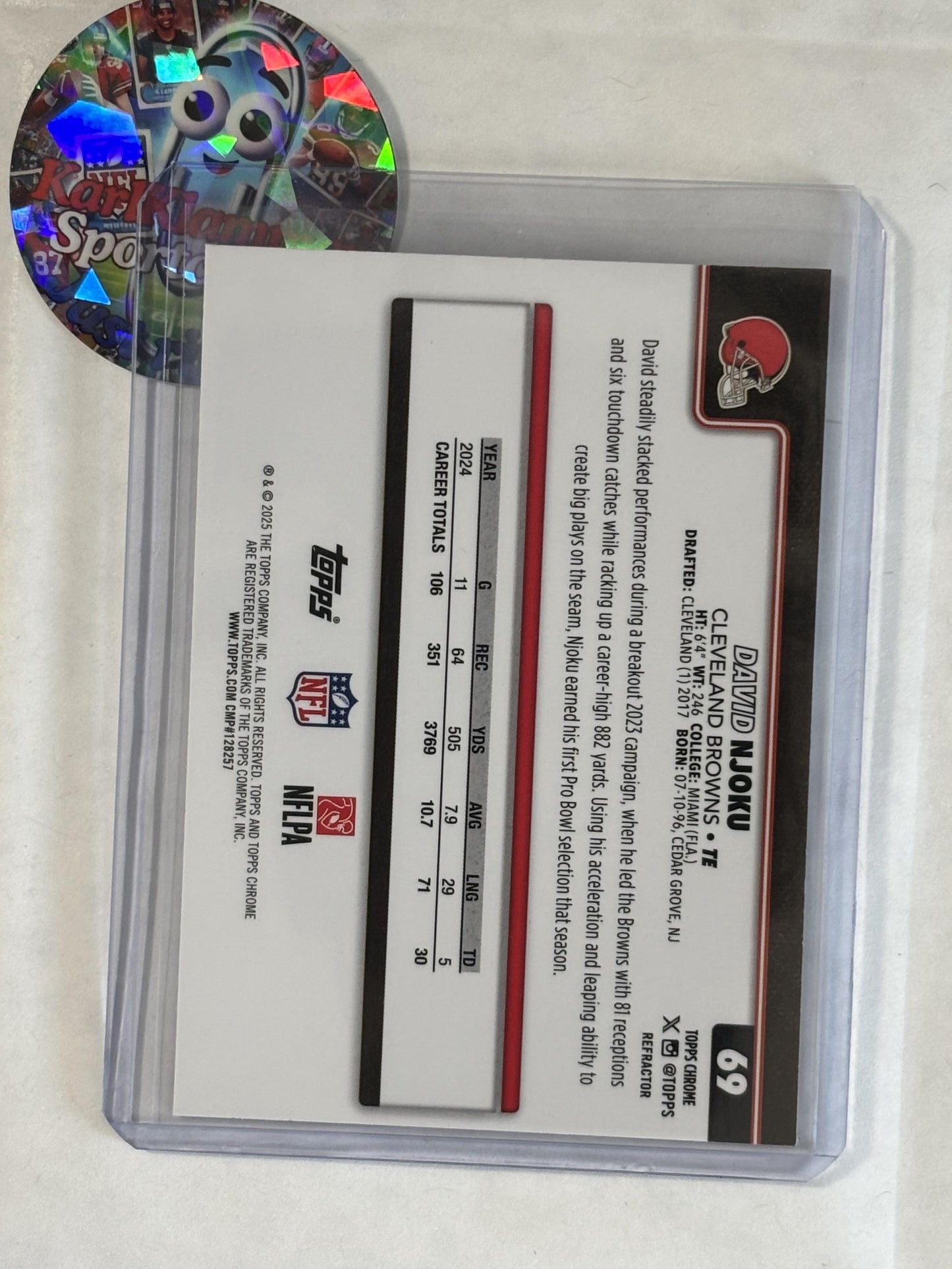 2025 Topps Chrome #69 David Njoku Topps Refractor Cleveland Browns
