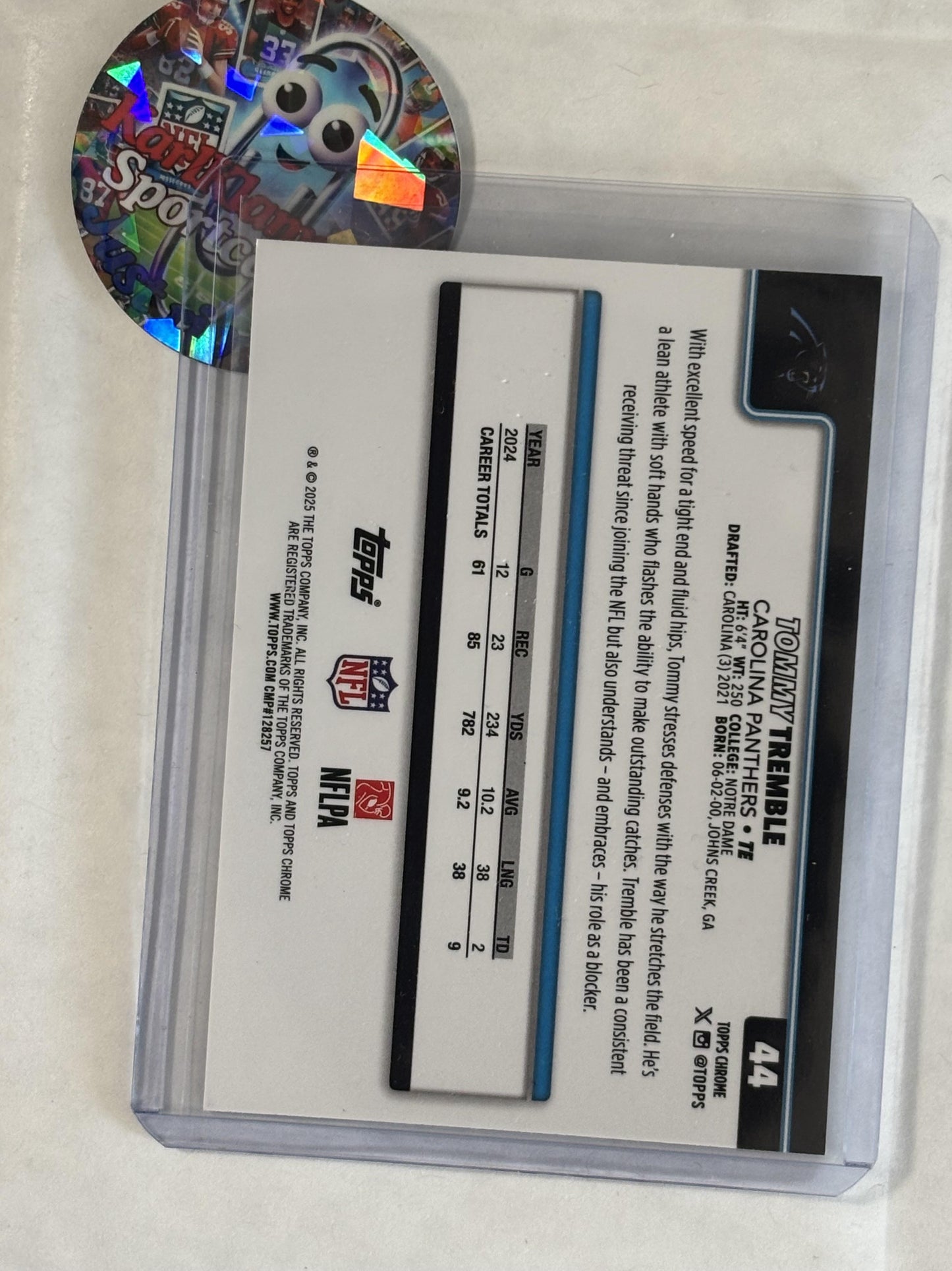 2025 Topps Chrome #44 Tommy Tremble Pulsar Refractor Carolina Panthers