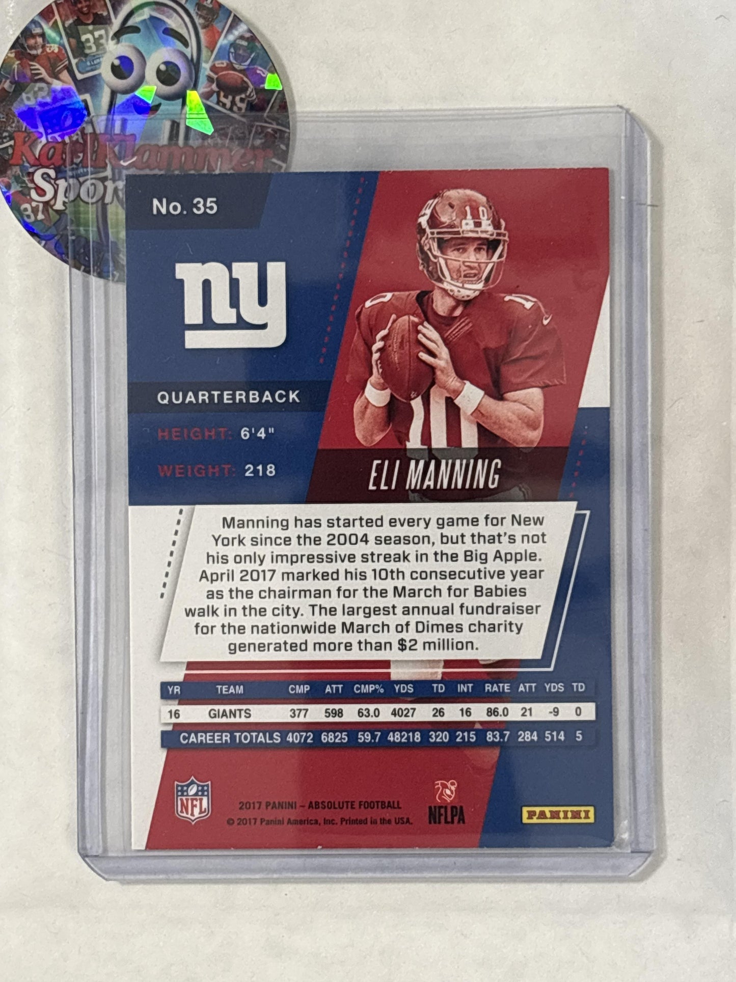 2017 Panini Absolute #35 Eli Manning New York Giants