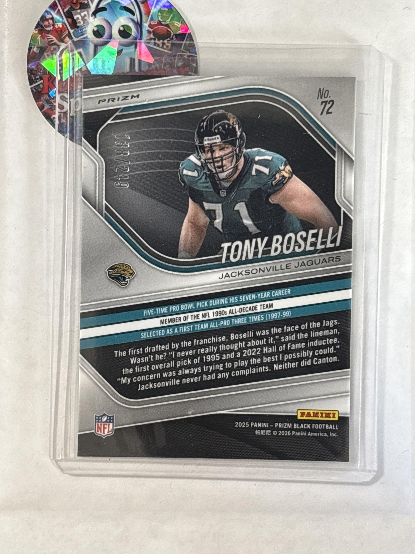 2025 Panini Prizm Black #72 Tony Boselli Prizms Skewed #/249 Jacksonville Jaguars SN
