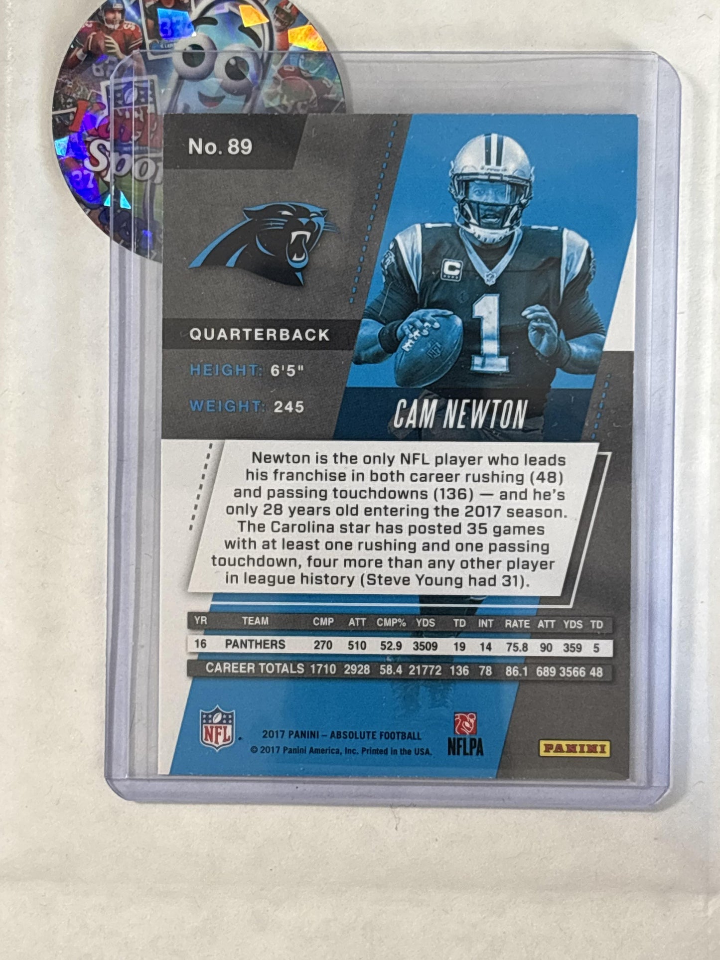 2017 Panini Absolute #89 Cam Newton Carolina Panthers