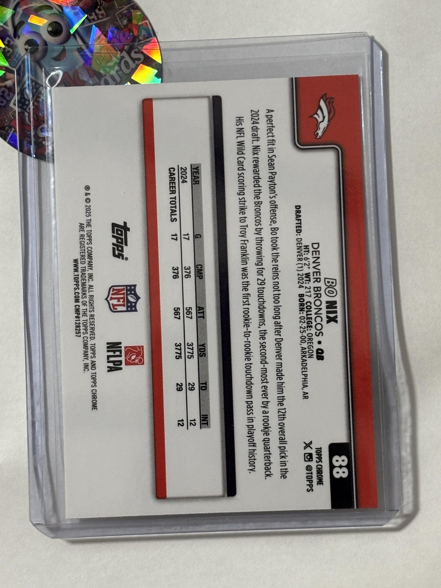 2025 Topps Chrome #88 Bo Nix Denver Broncos