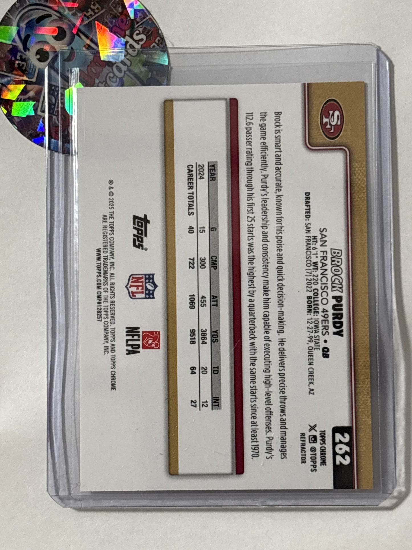 2025 Topps Chrome #262 Brock Purdy Refractor San Francisco 49ers