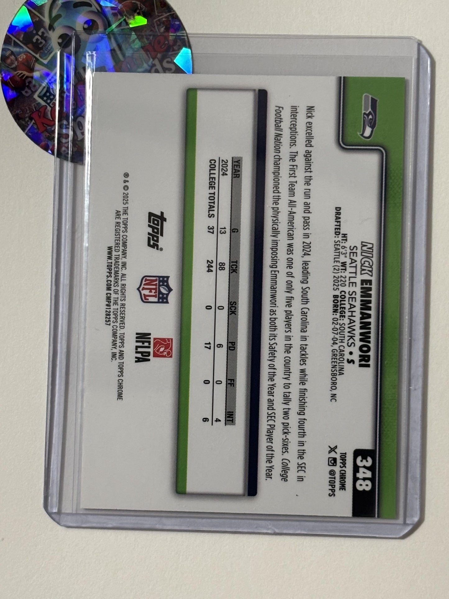 2025 Topps Chrome #348 Nick Emmanwori Seattle Seahawks RC