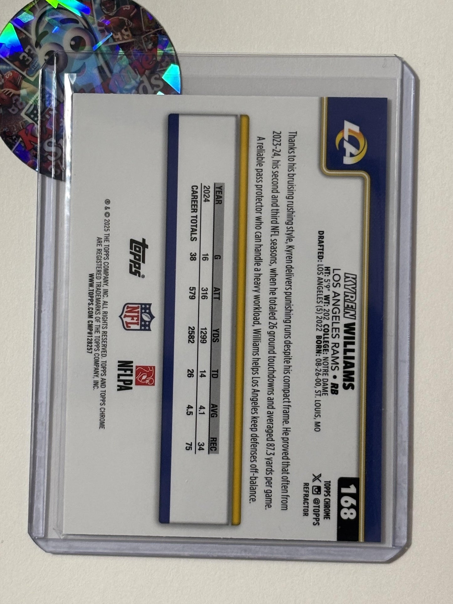 2025 Topps Chrome #168 Kyren Williams Refractor Los Angeles Rams
