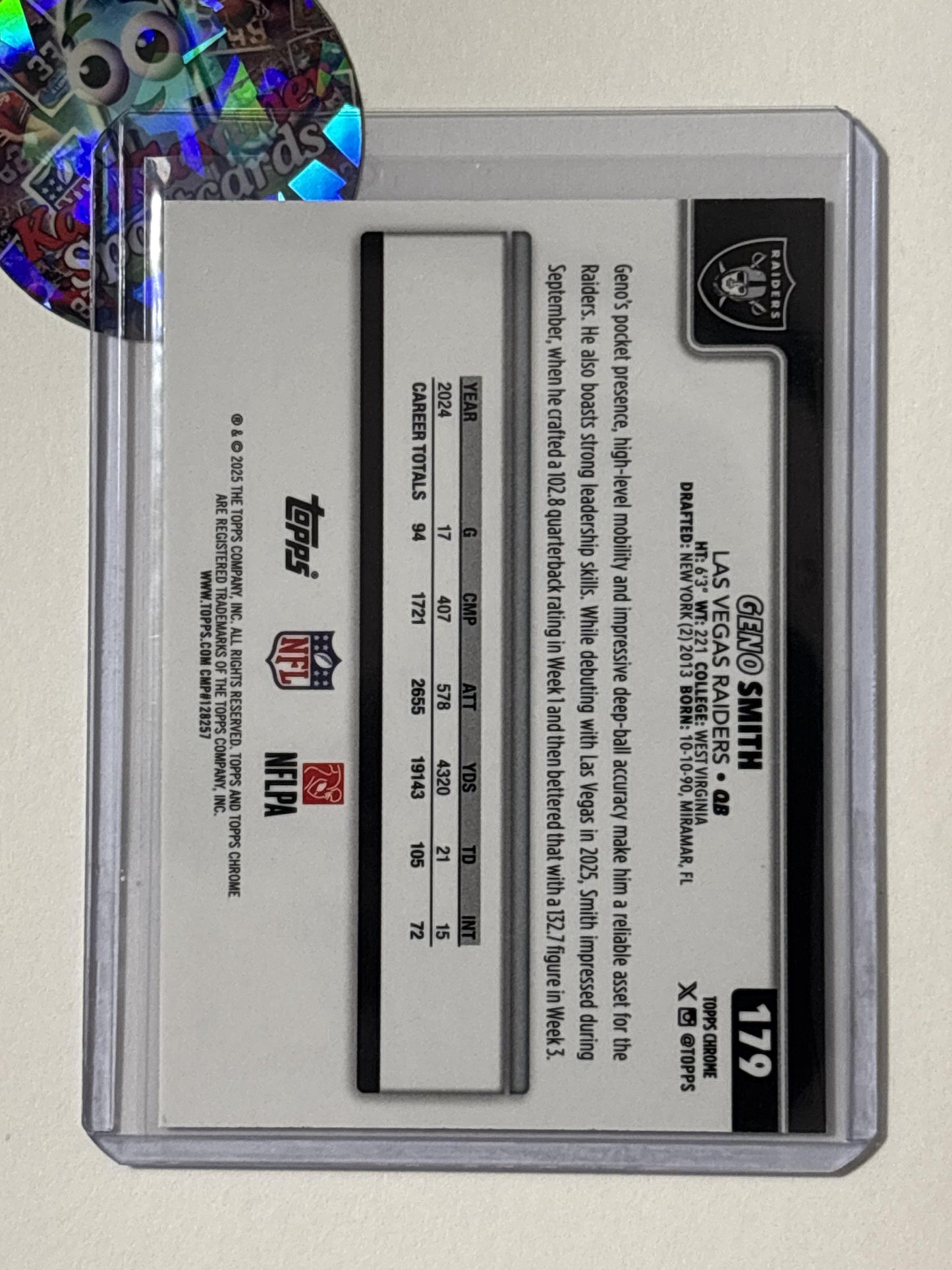 2025 Topps Chrome #179 Geno Smith Pulsar Refractor Las Vegas Raiders