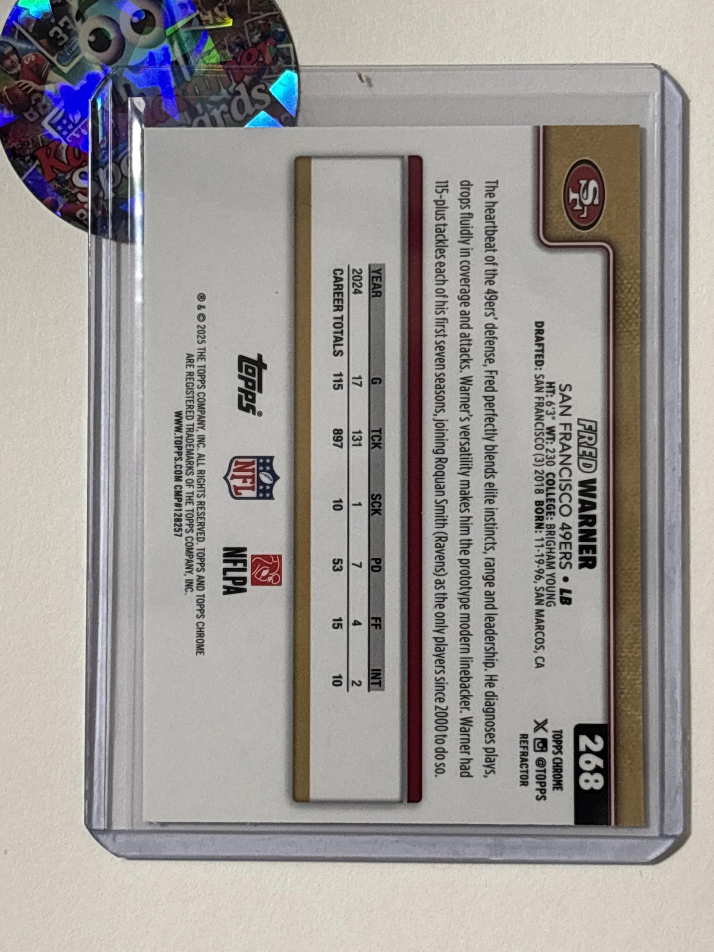 2025 Topps Chrome #268 Fred Warner Refractor San Francisco 49ers