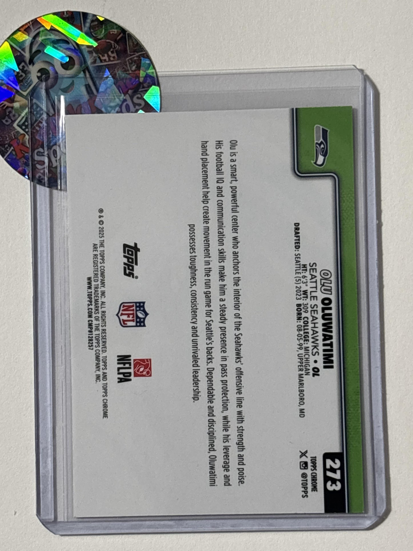 2025 Topps Chrome #273 Olu Oluwatimi Red White and Blue Refractor Seattle Seahawks